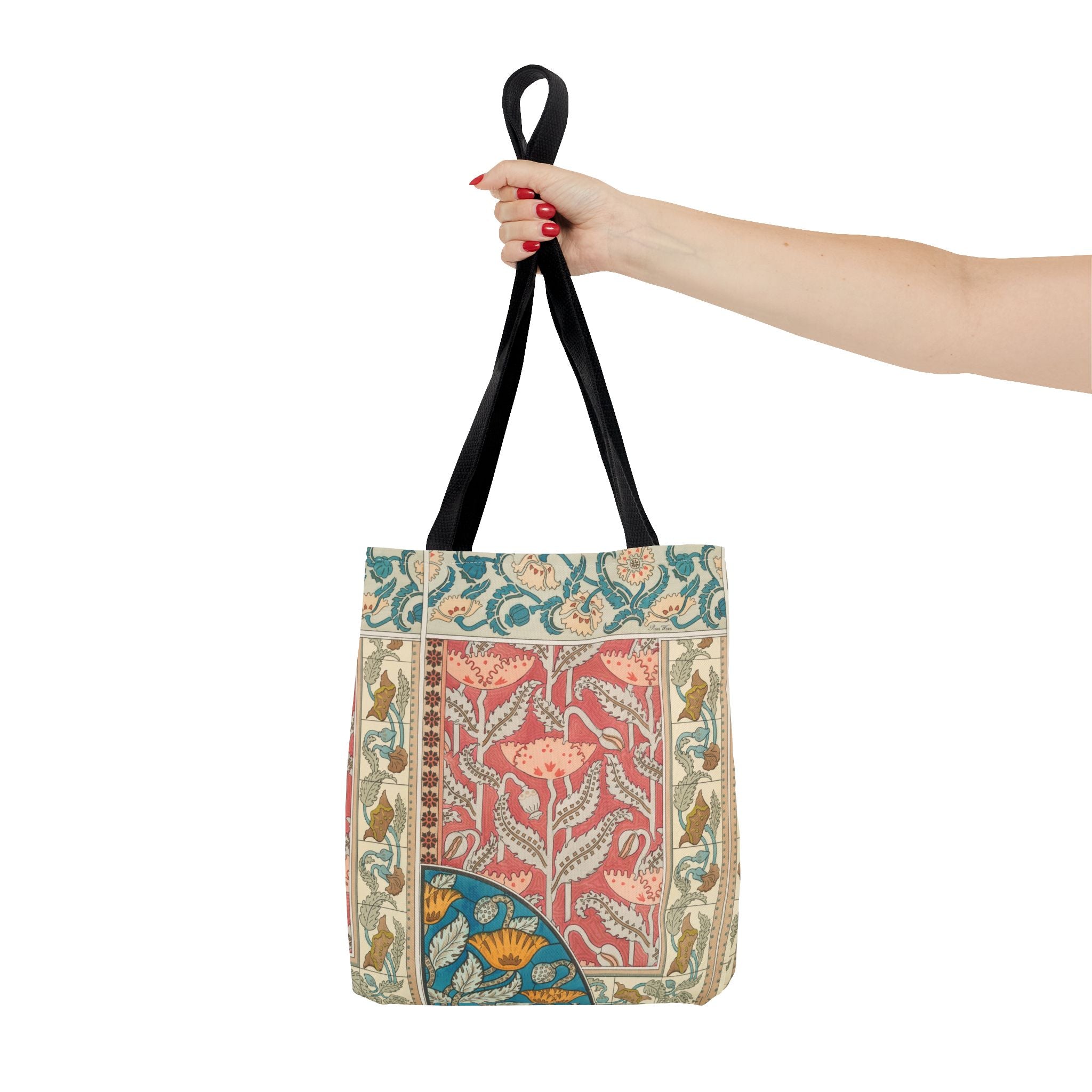 Deco Poppies Tote Bag (3 sizes, 5 handle colors to choose from)
