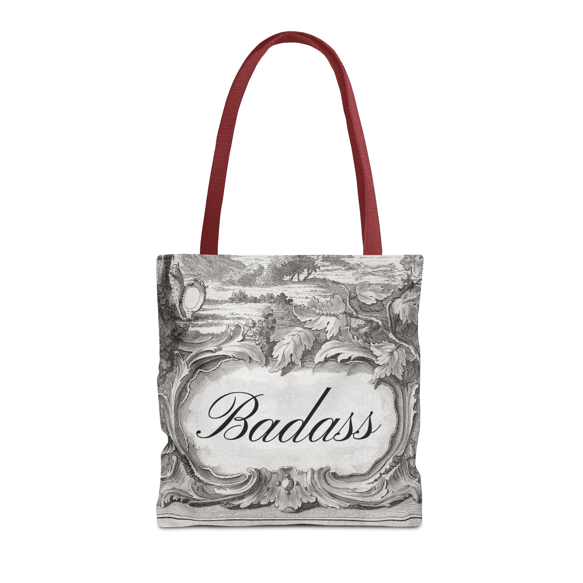 French Toile Cartouche - Badass Tote Bag (3 sizes, 5 handle colors)