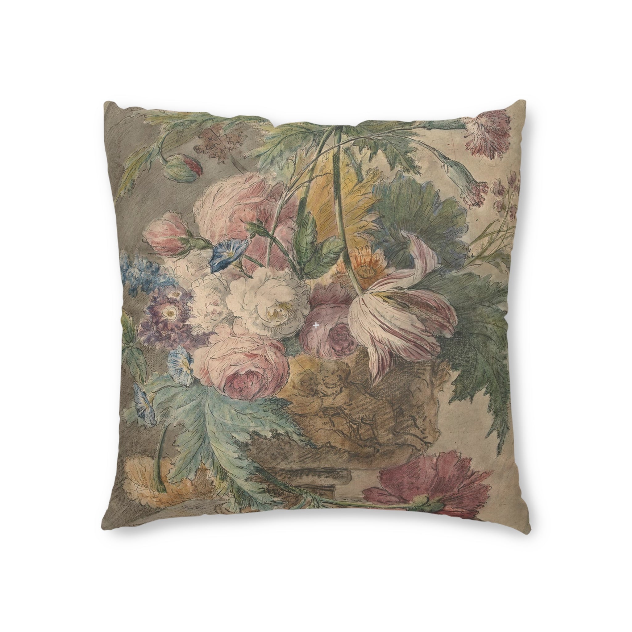Faded Dutch Floral Tufted Floor Pillow, Square (2 sizes)