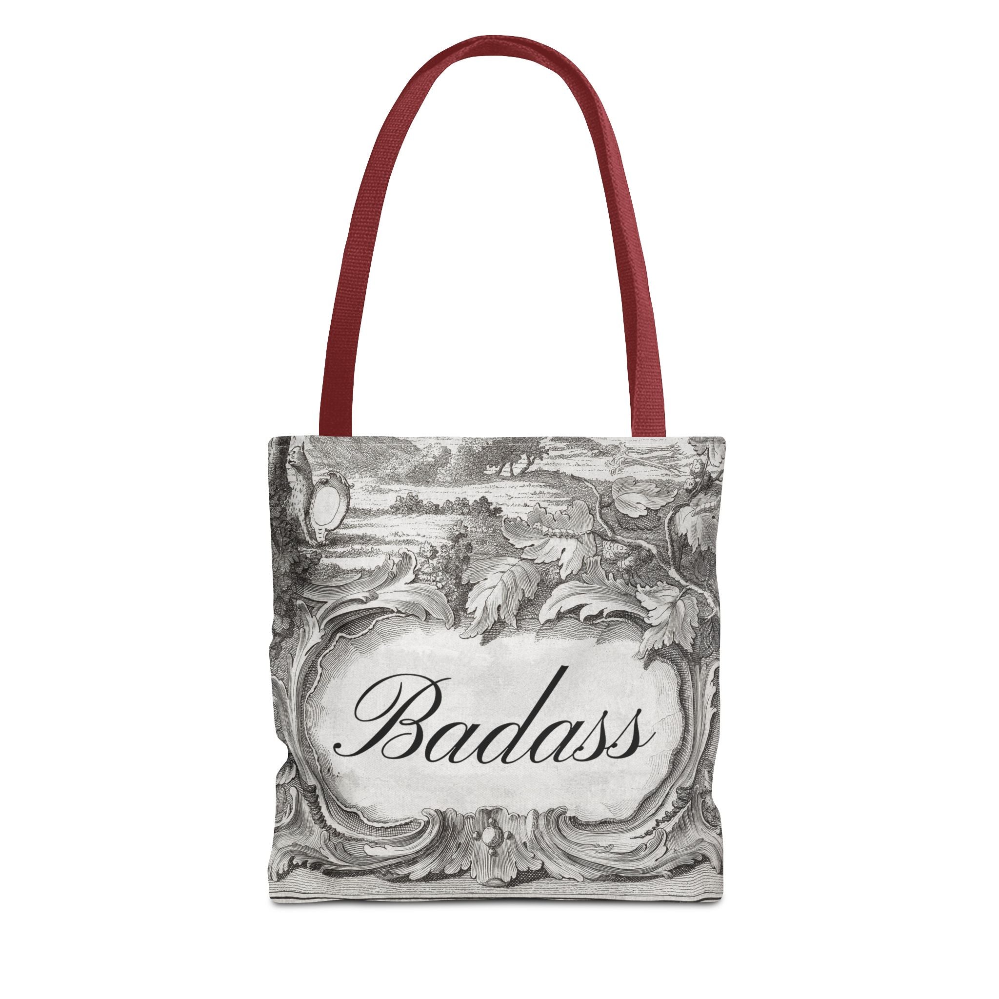 French Toile Cartouche - Badass Tote Bag (3 sizes, 5 handle colors)