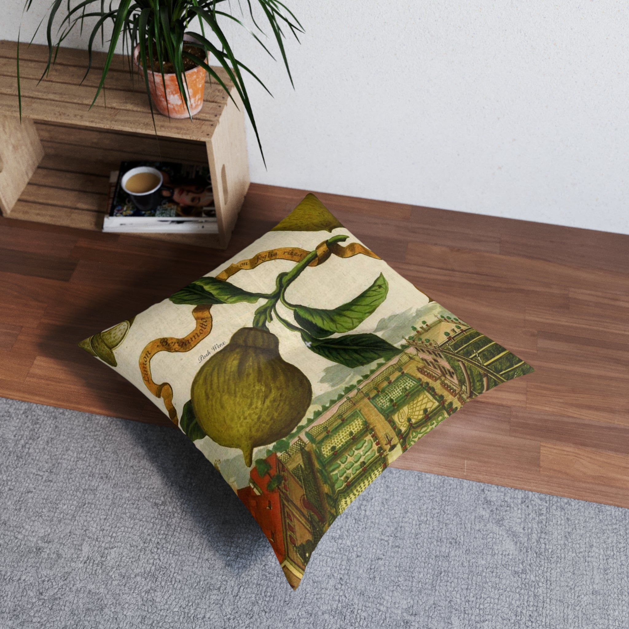 Italian Lemon Farm Tufted Floor Pillow, Square (2 sizes)