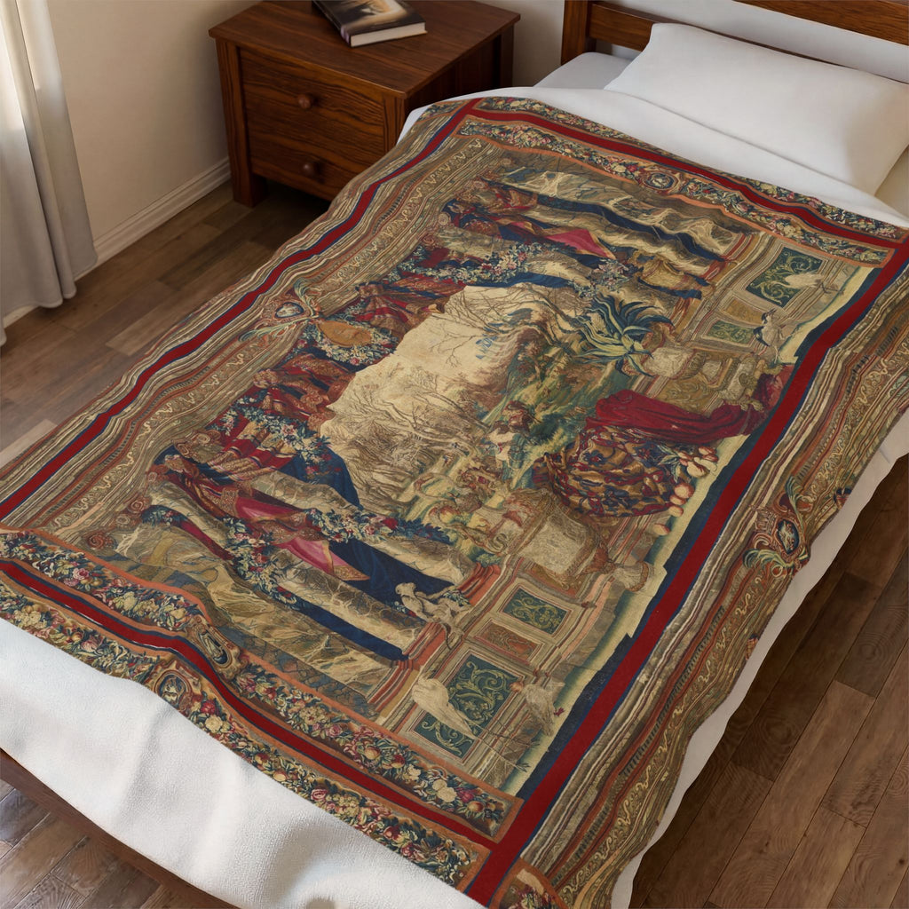French Tapestry w Monkeys - Velveteen Plush Blanket / Wall Hanging