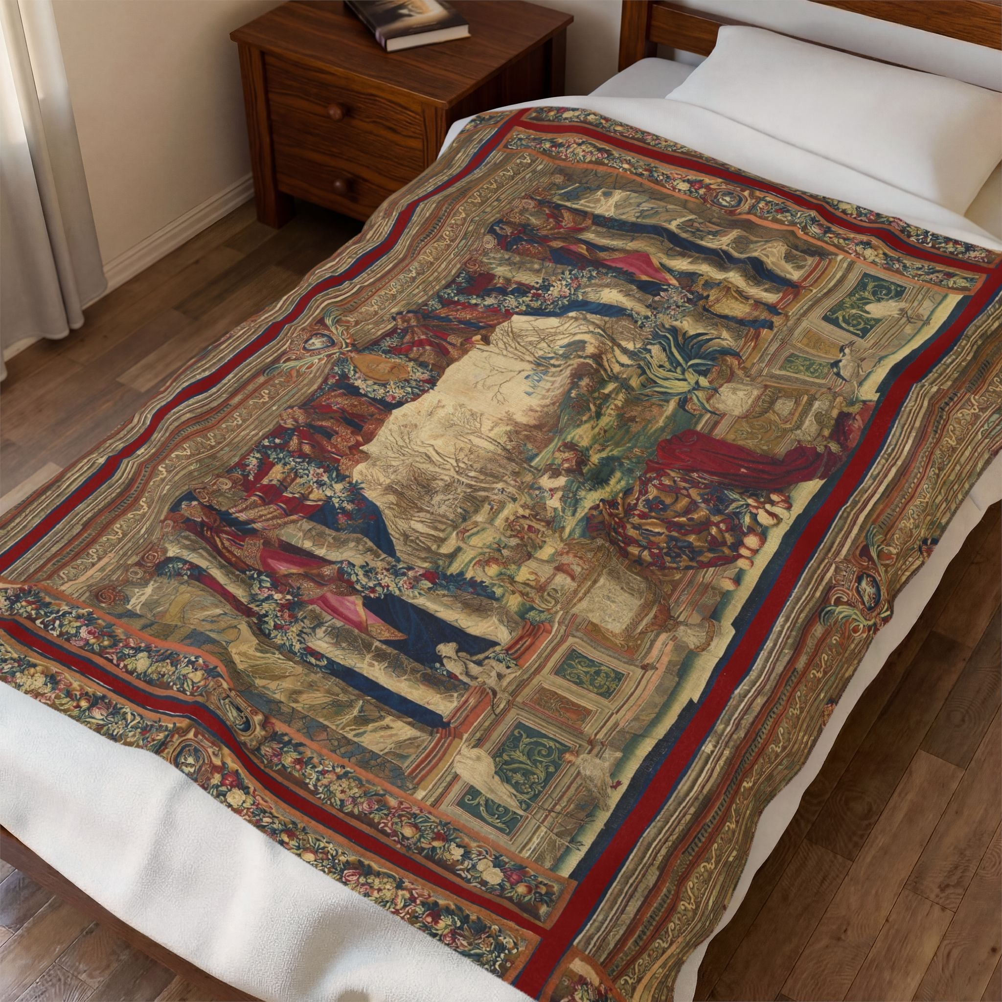 French Tapestry w Monkeys - Velveteen Plush Blanket / Wall Hanging