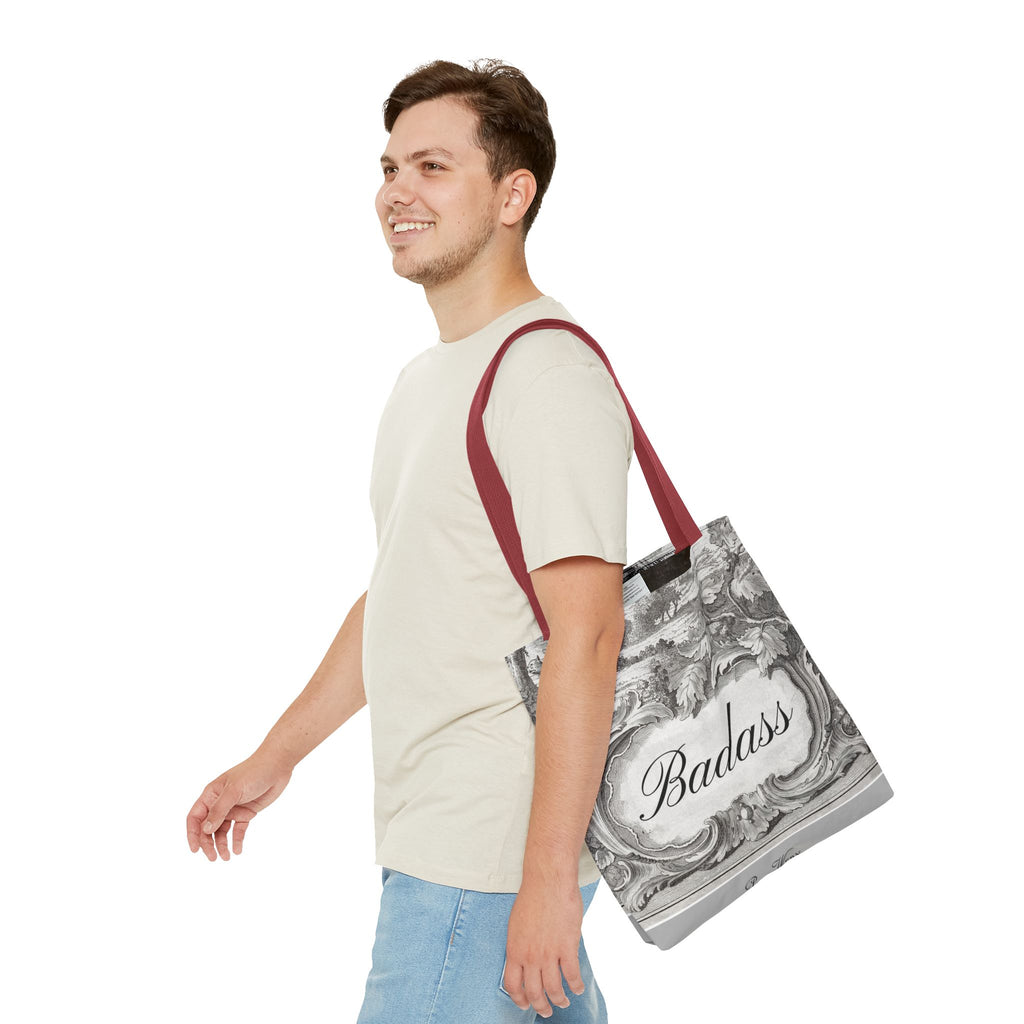 French Toile Cartouche - Badass Tote Bag (3 sizes, 5 handle colors)
