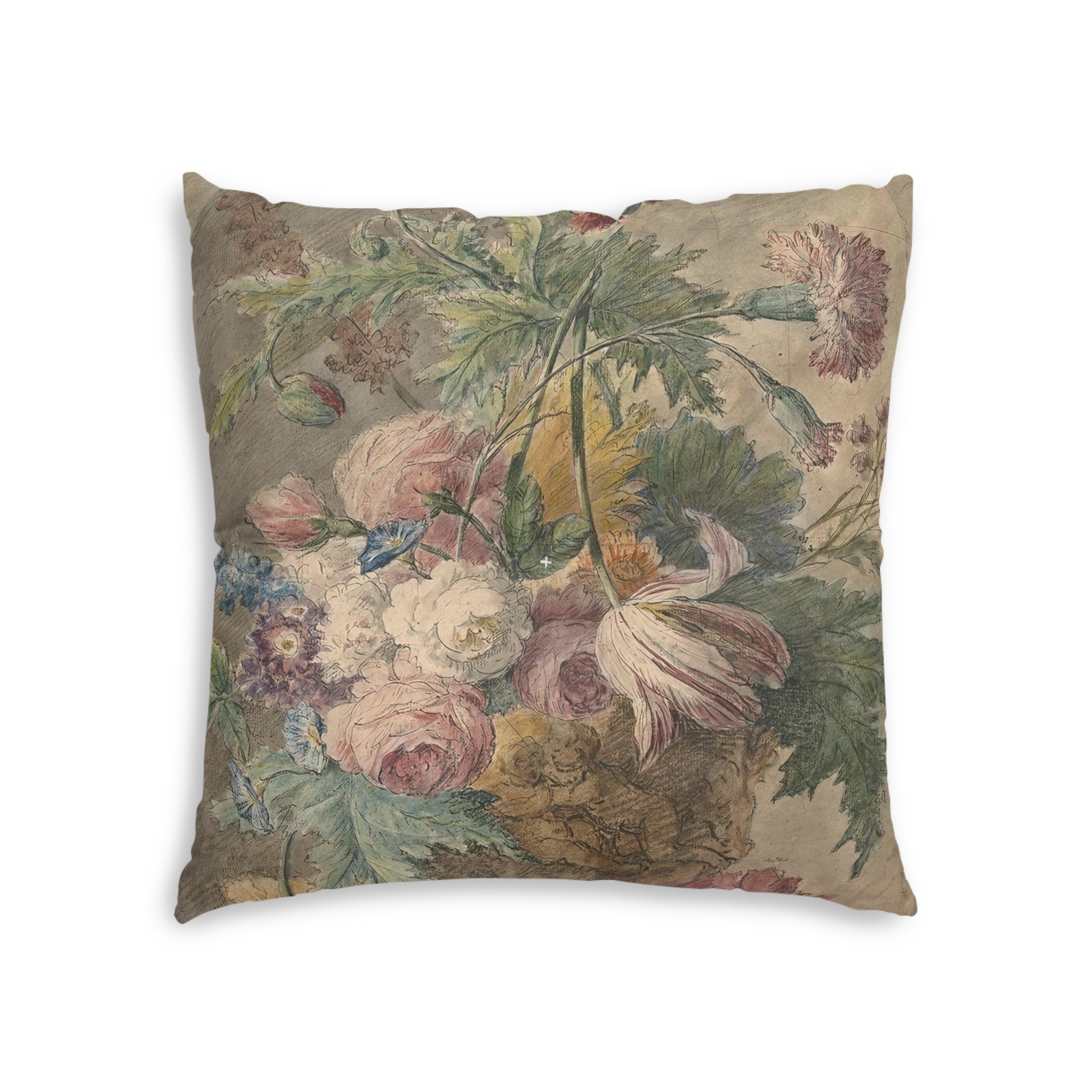 Faded Dutch Floral Tufted Floor Pillow, Square (2 sizes)