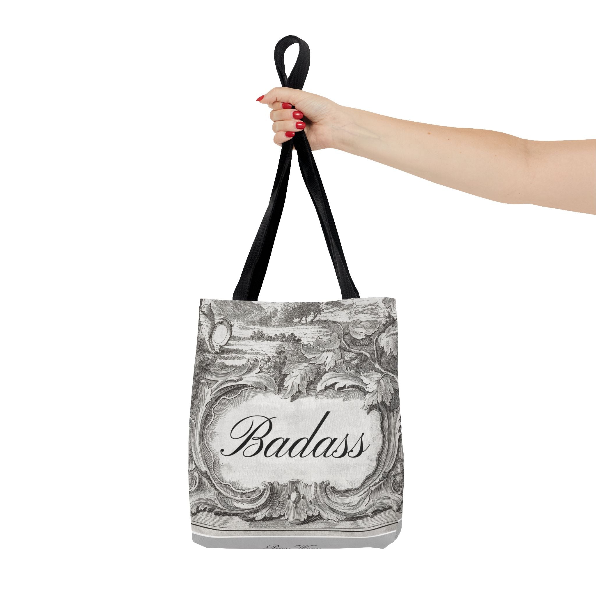 French Toile Cartouche - Badass Tote Bag (3 sizes, 5 handle colors)