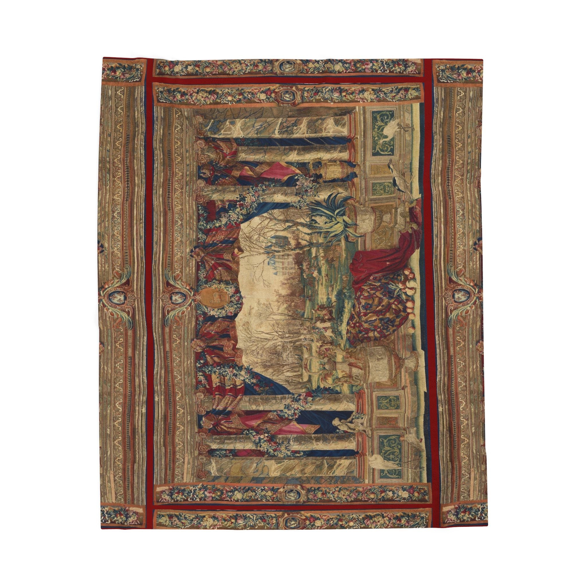 French Tapestry w Monkeys - Velveteen Plush Blanket / Wall Hanging