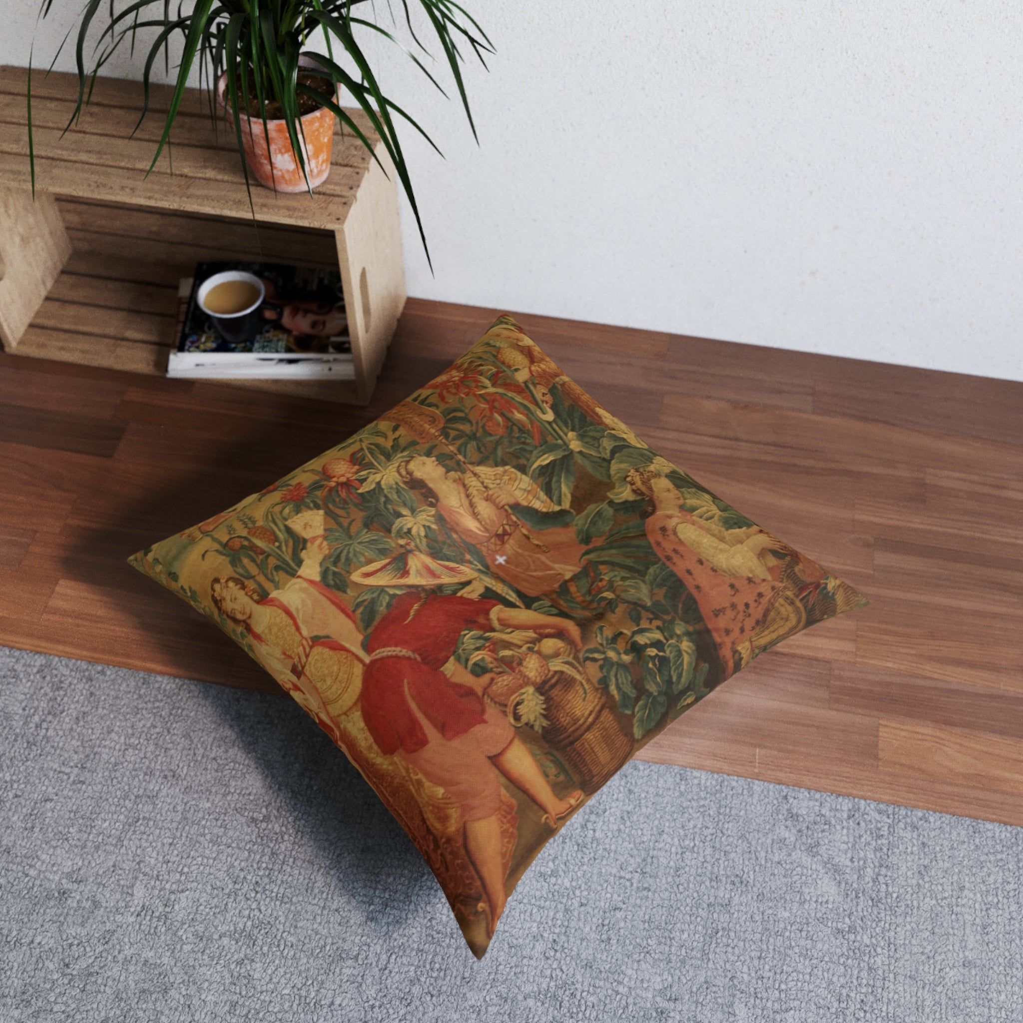 French Tapestry Tufted Floor Pillow, Square (2 sizes)