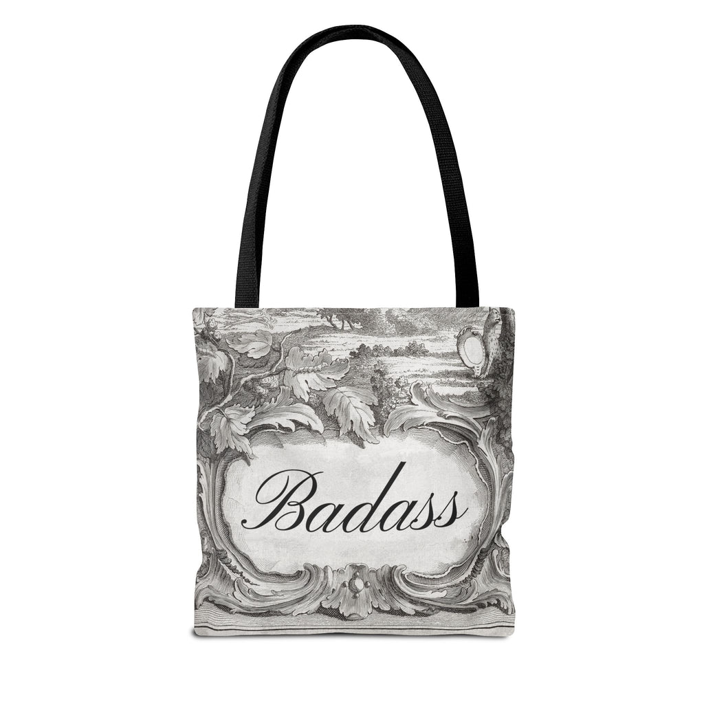French Toile Cartouche - Badass Tote Bag (3 sizes, 5 handle colors)