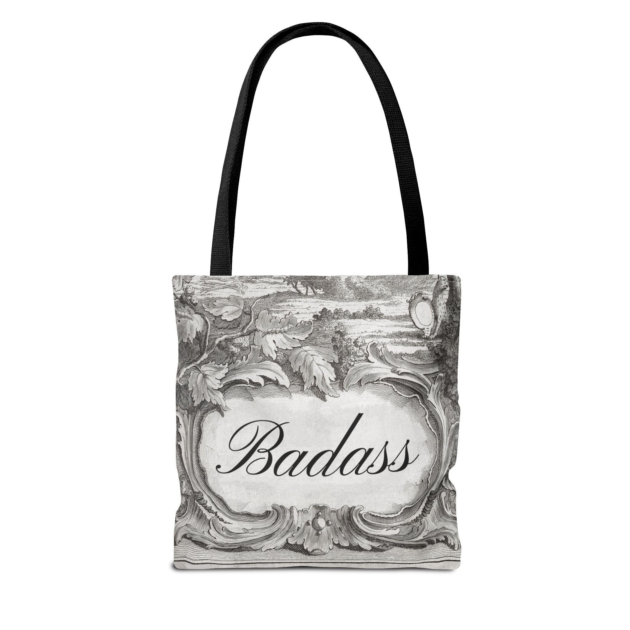 French Toile Cartouche - Badass Tote Bag (3 sizes, 5 handle colors)