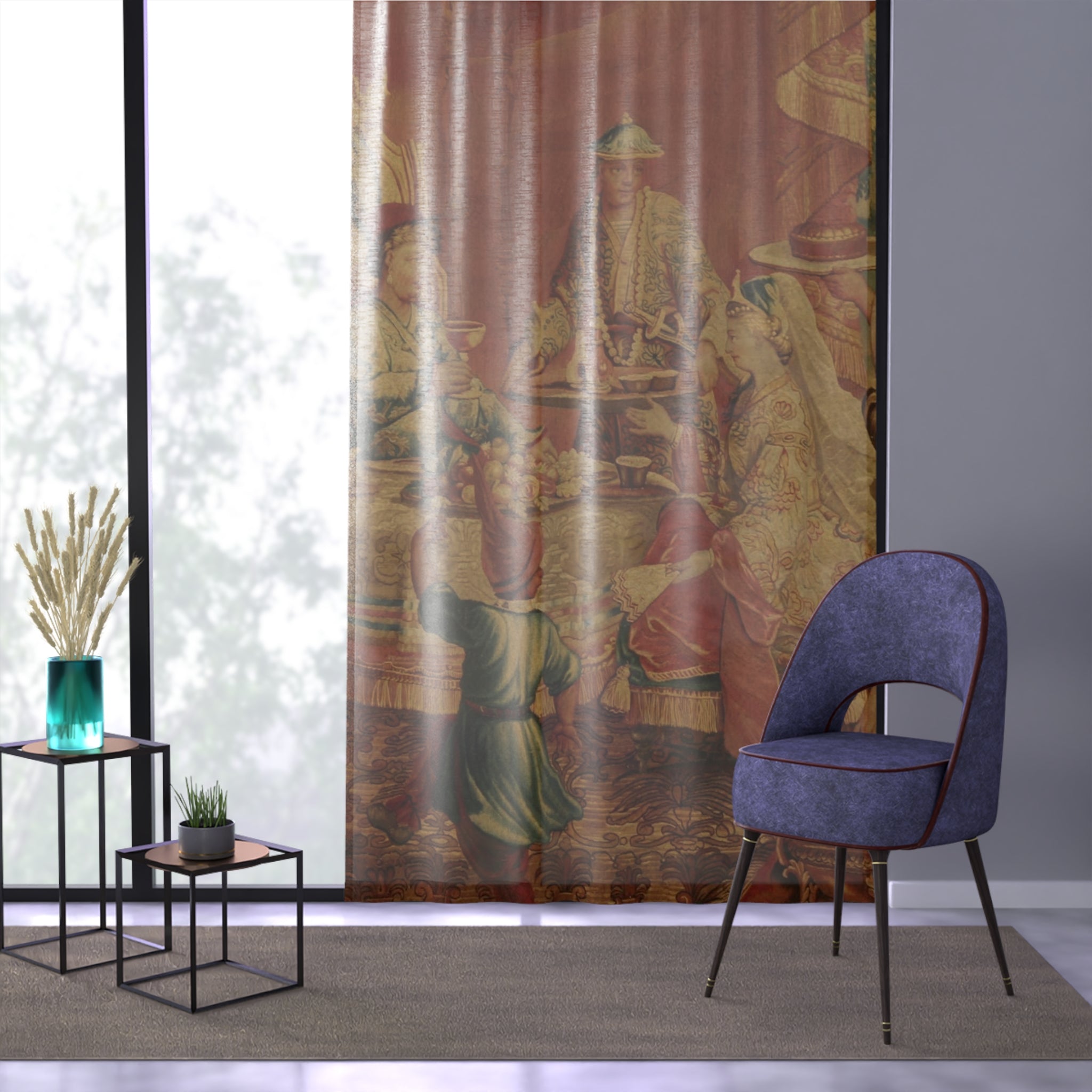 French Tapestry #2 Window Curtain (Somewhat Transparent)