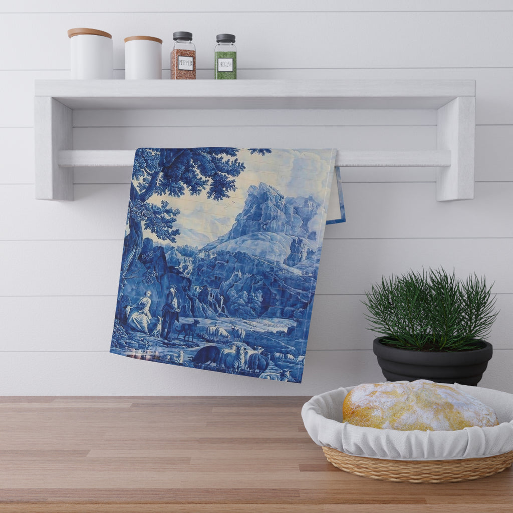 Blue and White Delft Tile Toile Tea Towels - Kitchen Accessories, Gift