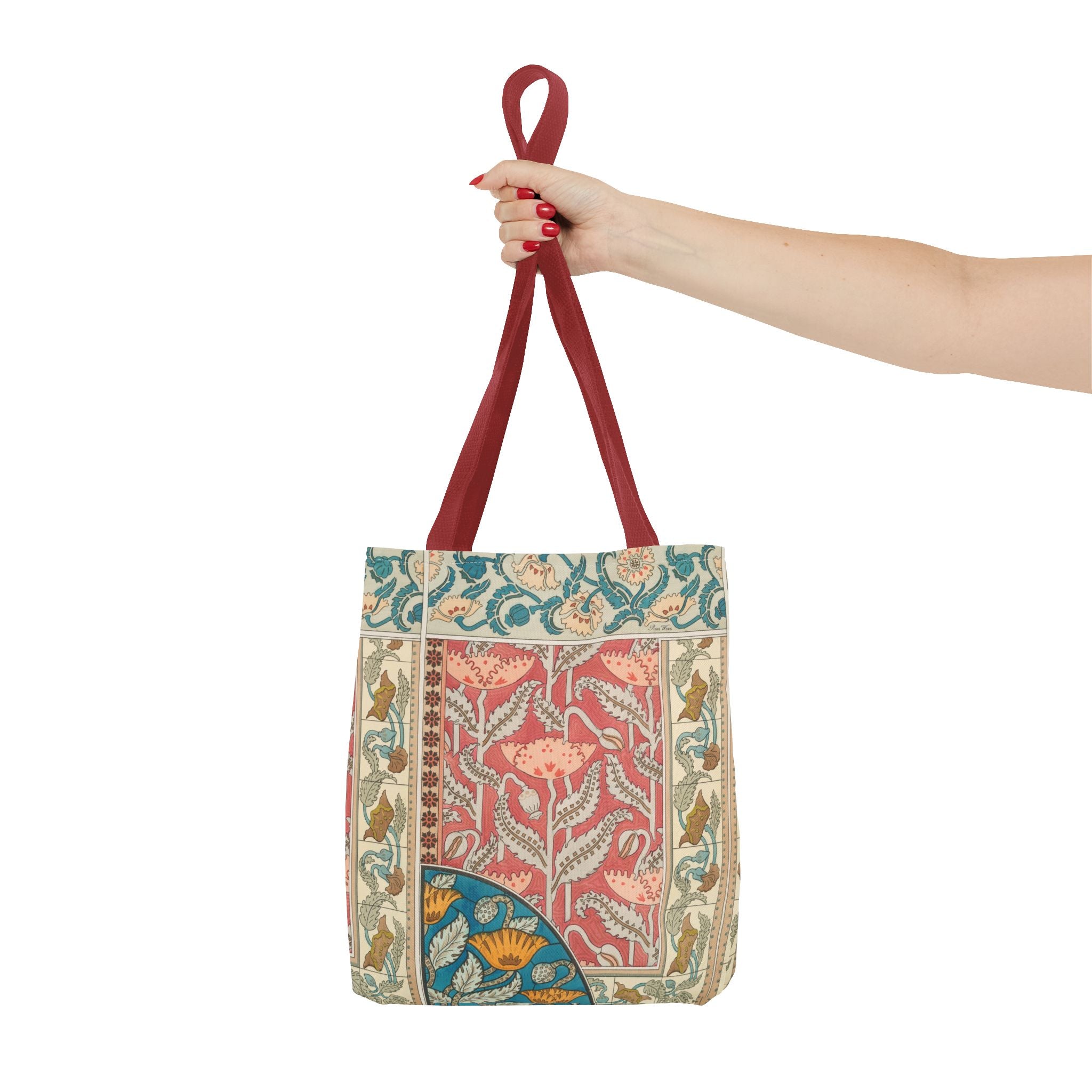 Deco Poppies Tote Bag (3 sizes, 5 handle colors to choose from)
