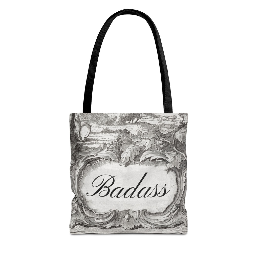 French Toile Cartouche - Badass Tote Bag (3 sizes, 5 handle colors)