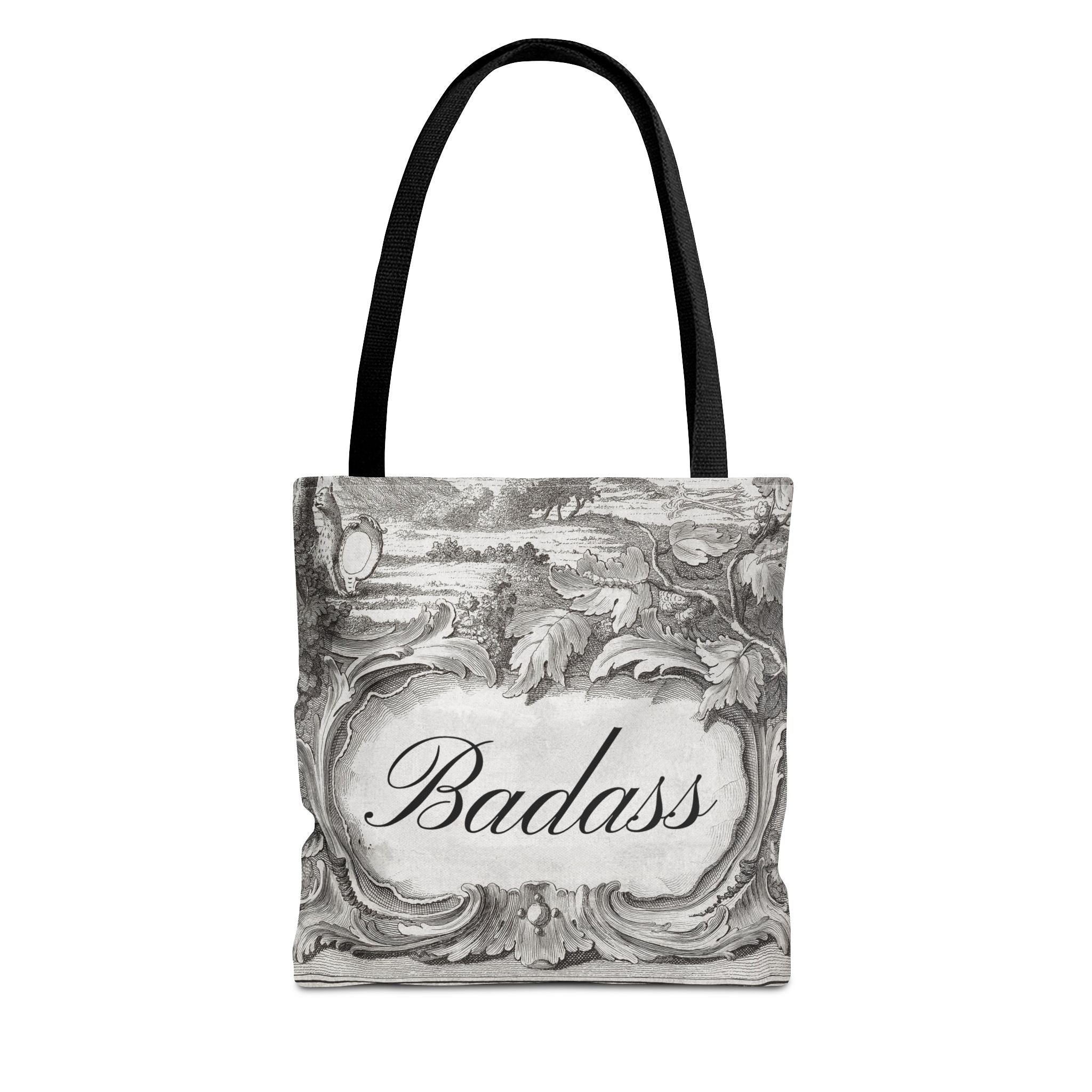 French Toile Cartouche - Badass Tote Bag (3 sizes, 5 handle colors)