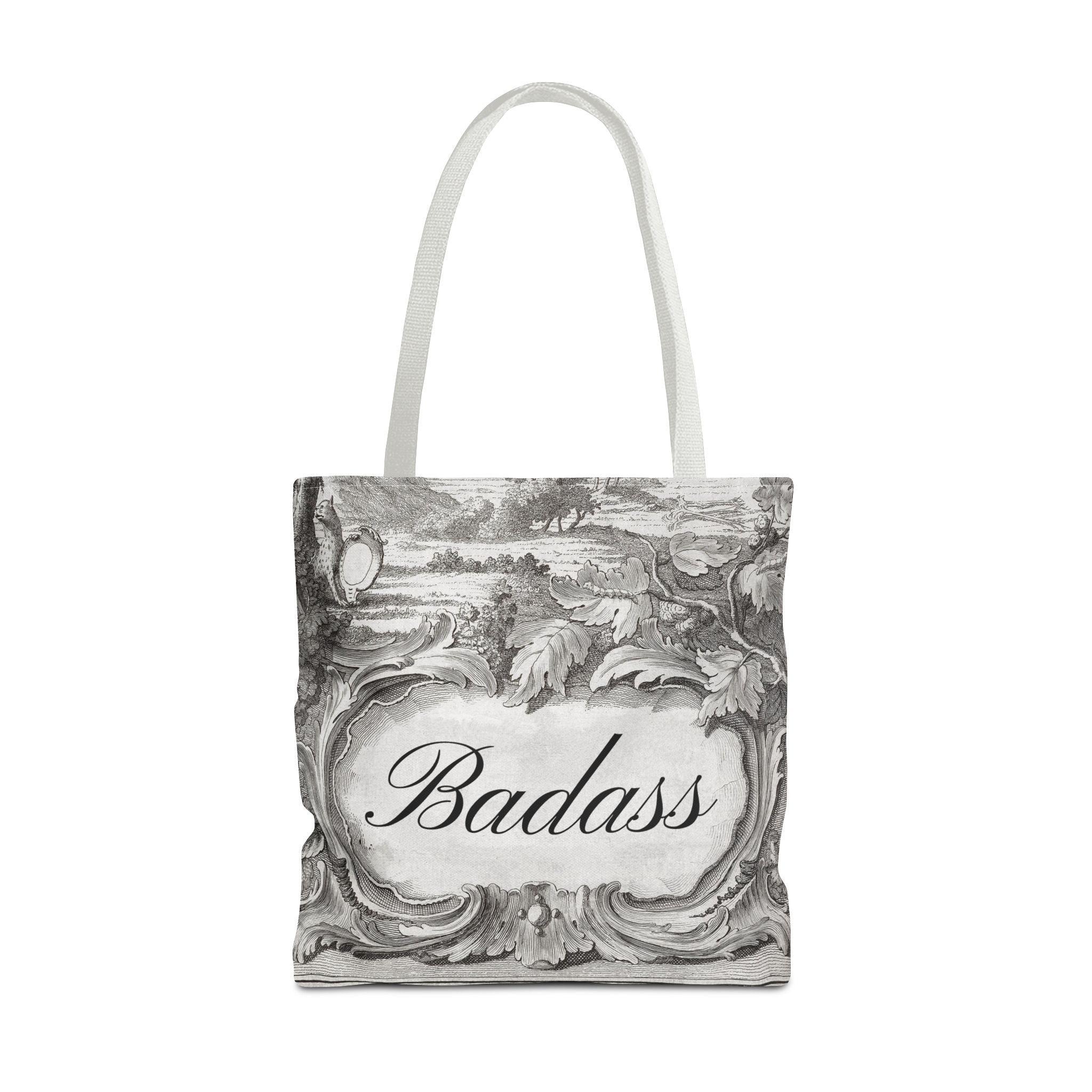French Toile Cartouche - Badass Tote Bag (3 sizes, 5 handle colors)