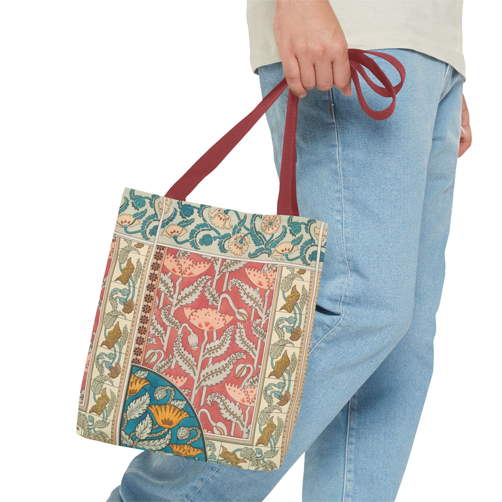 Deco Poppies Tote Bag (3 sizes, 5 handle colors to choose from)