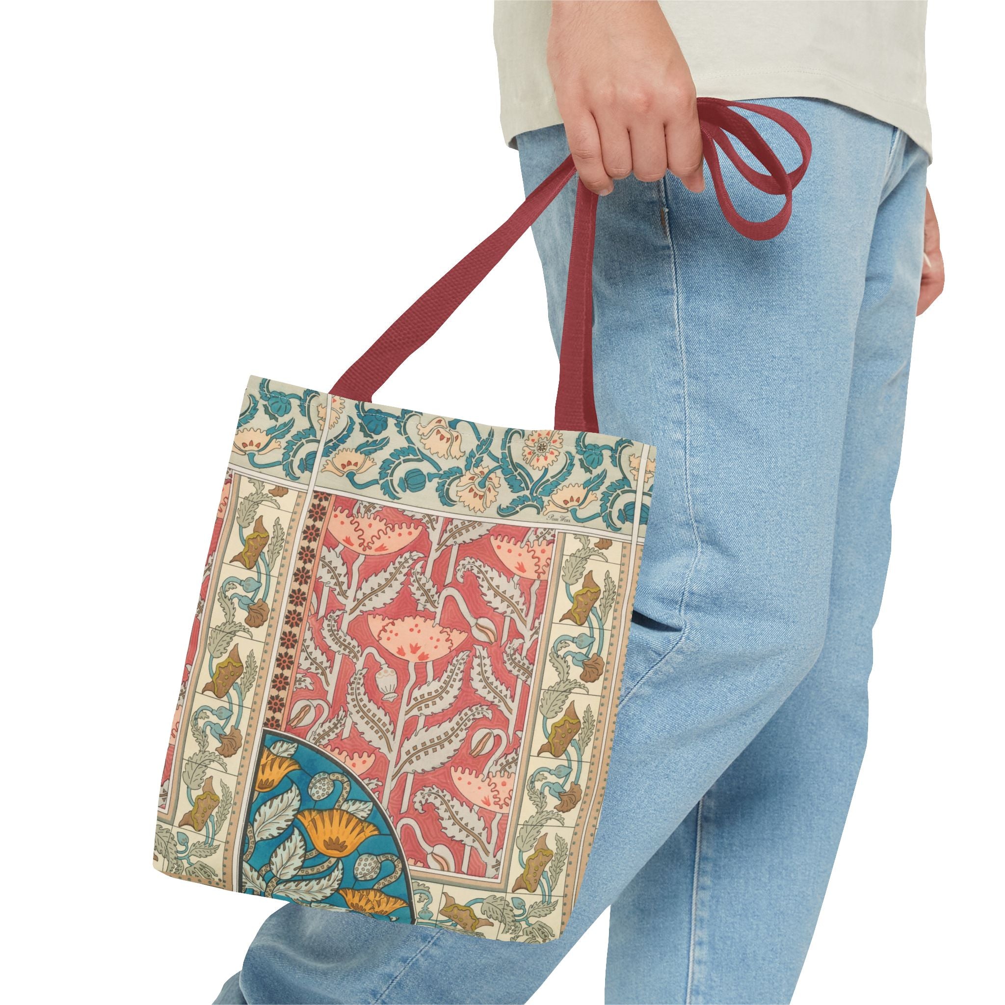 Deco Poppies Tote Bag (3 sizes, 5 handle colors to choose from)