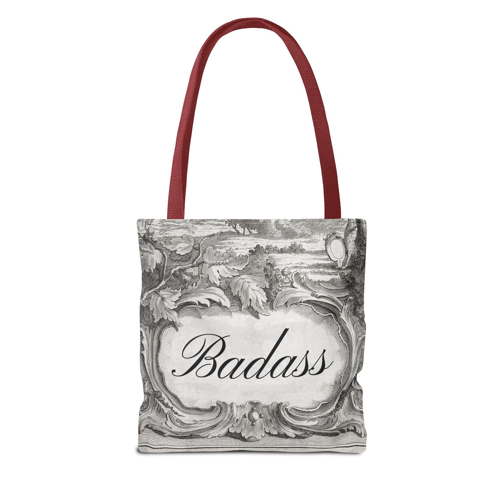 French Toile Cartouche - Badass Tote Bag (3 sizes, 5 handle colors)
