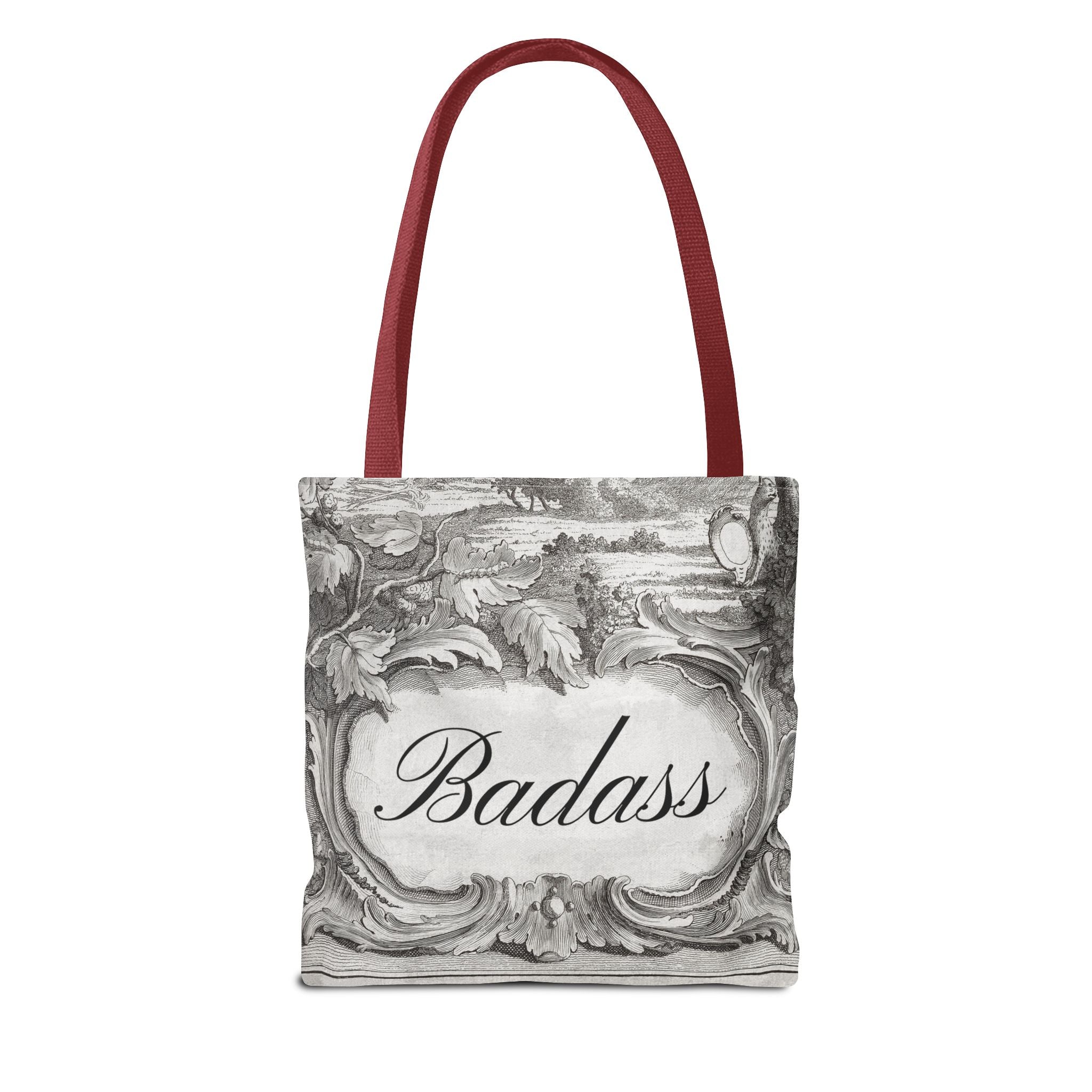 French Toile Cartouche - Badass Tote Bag (3 sizes, 5 handle colors)