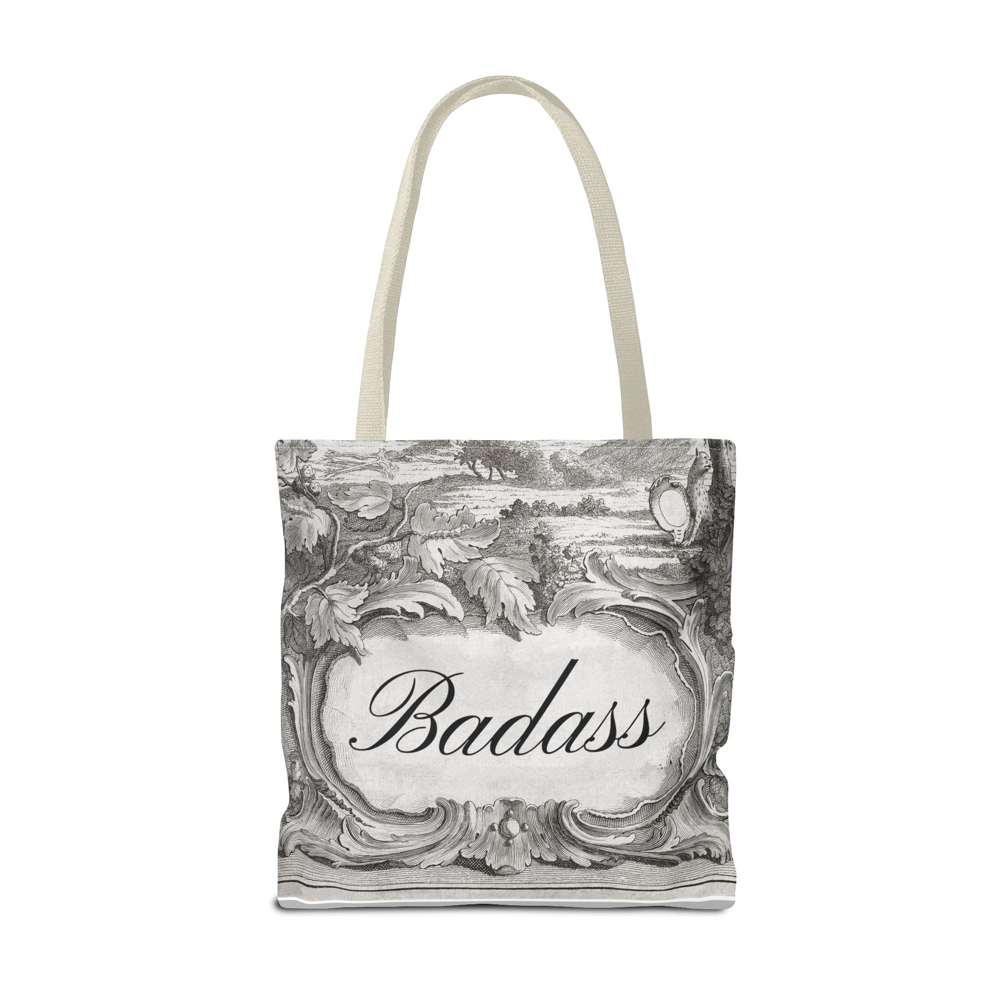 French Toile Cartouche - Badass Tote Bag (3 sizes, 5 handle colors)
