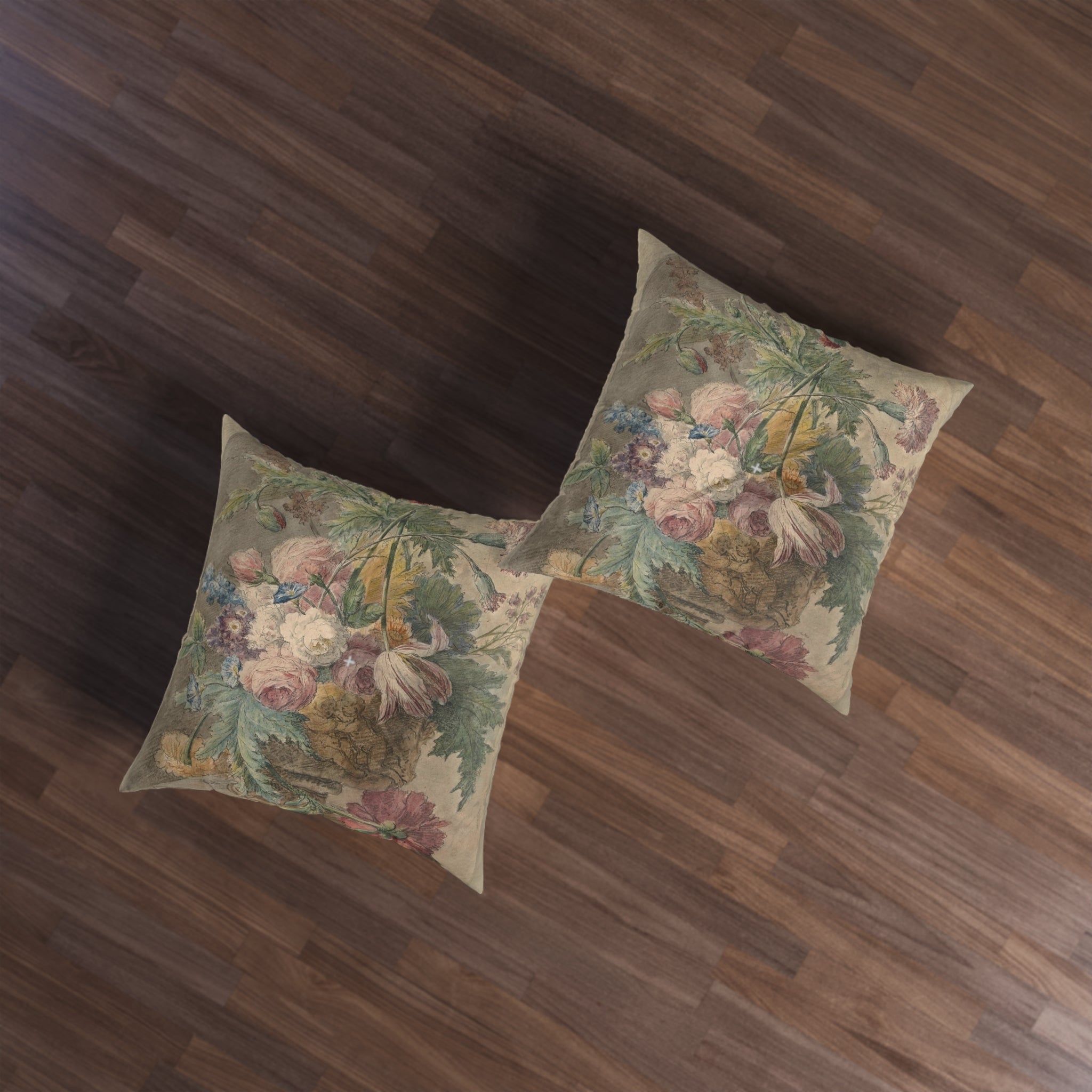 Faded Dutch Floral Tufted Floor Pillow, Square (2 sizes)
