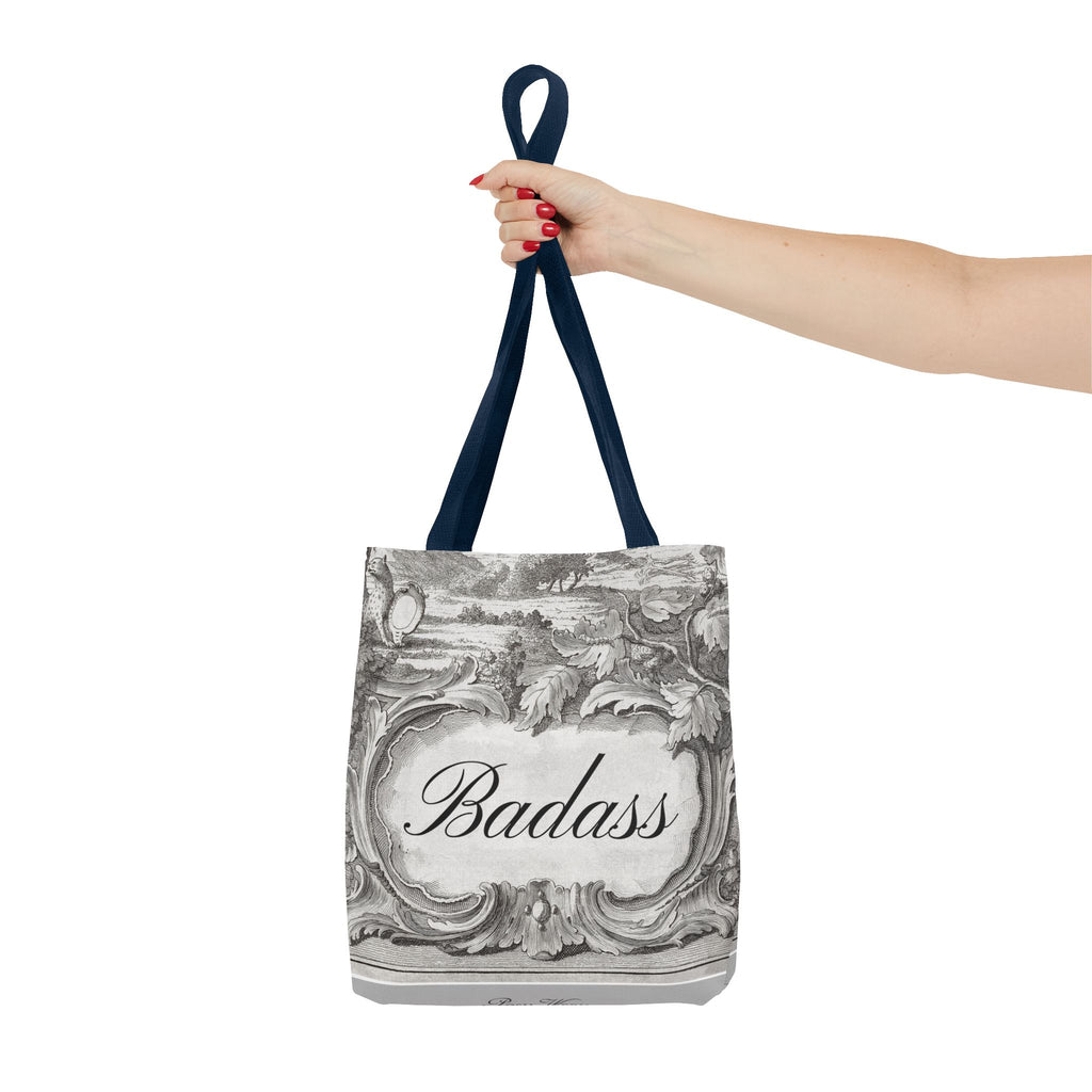 French Toile Cartouche - Badass Tote Bag (3 sizes, 5 handle colors)