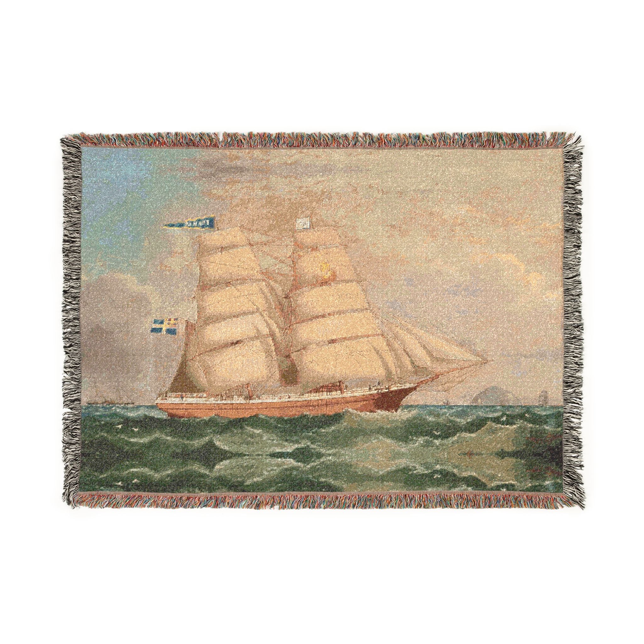 Sailing Clipper Woven Blanket / Wall Art: Nautical Ship Tapestry Throw 3 sizes