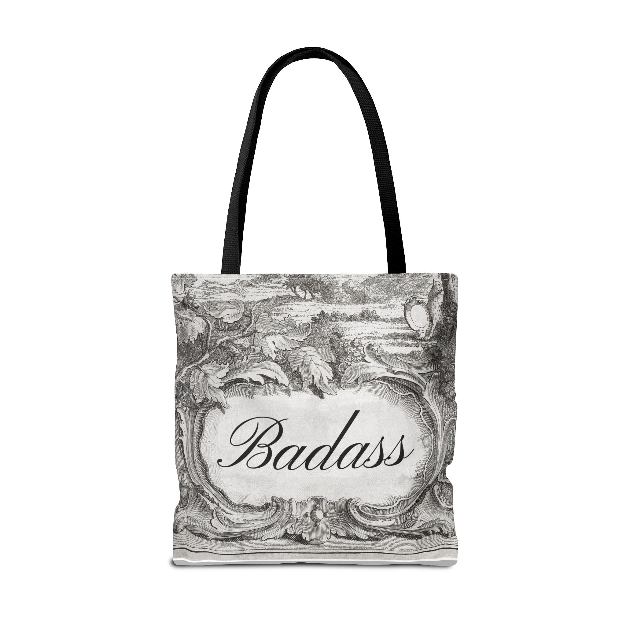 French Toile Cartouche - Badass Tote Bag (3 sizes, 5 handle colors)