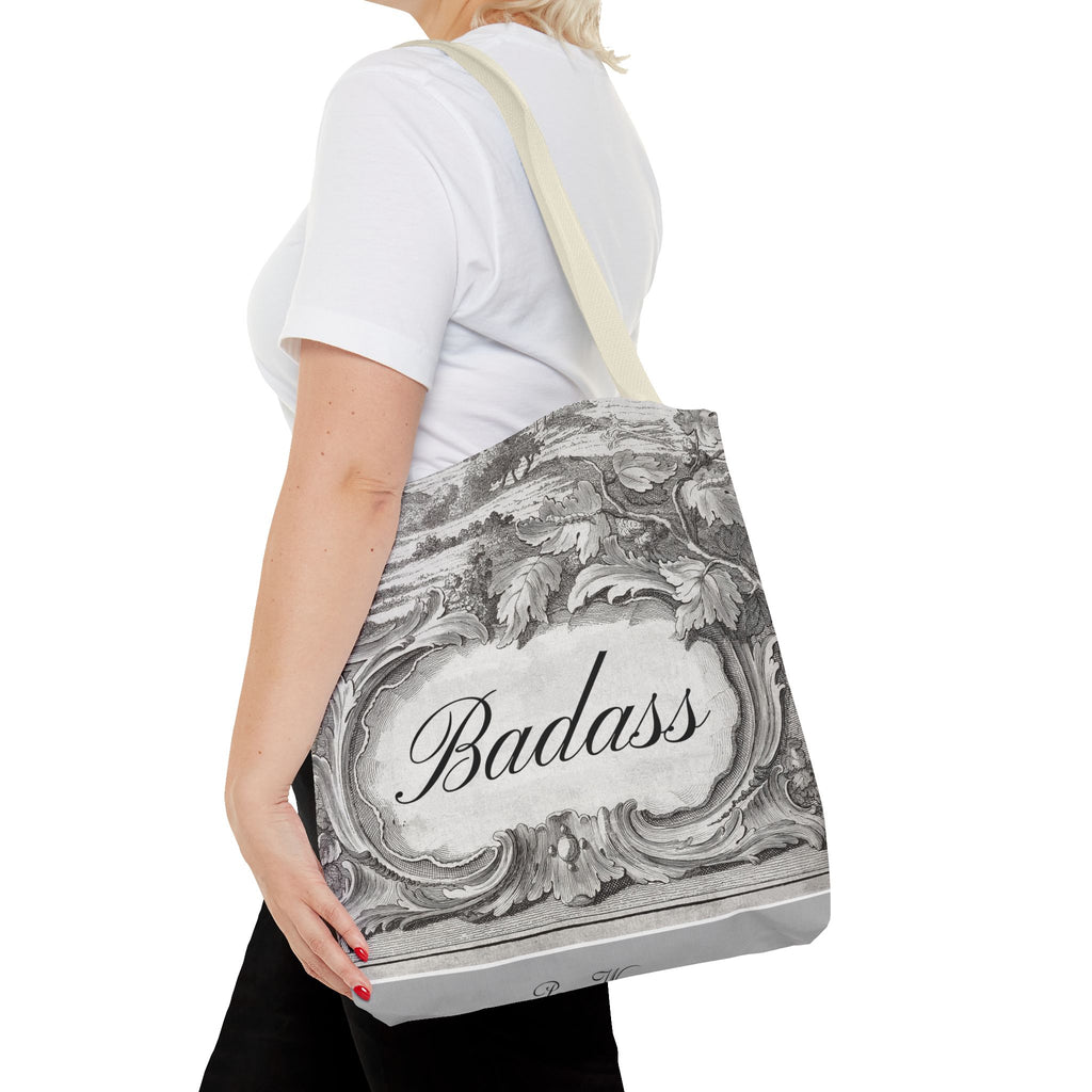 French Toile Cartouche - Badass Tote Bag (3 sizes, 5 handle colors)