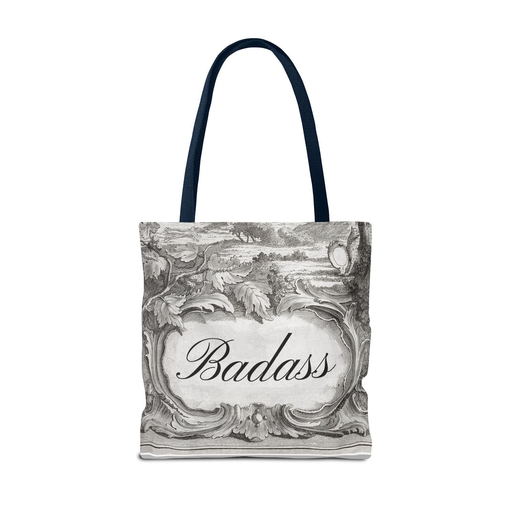 French Toile Cartouche - Badass Tote Bag (3 sizes, 5 handle colors)