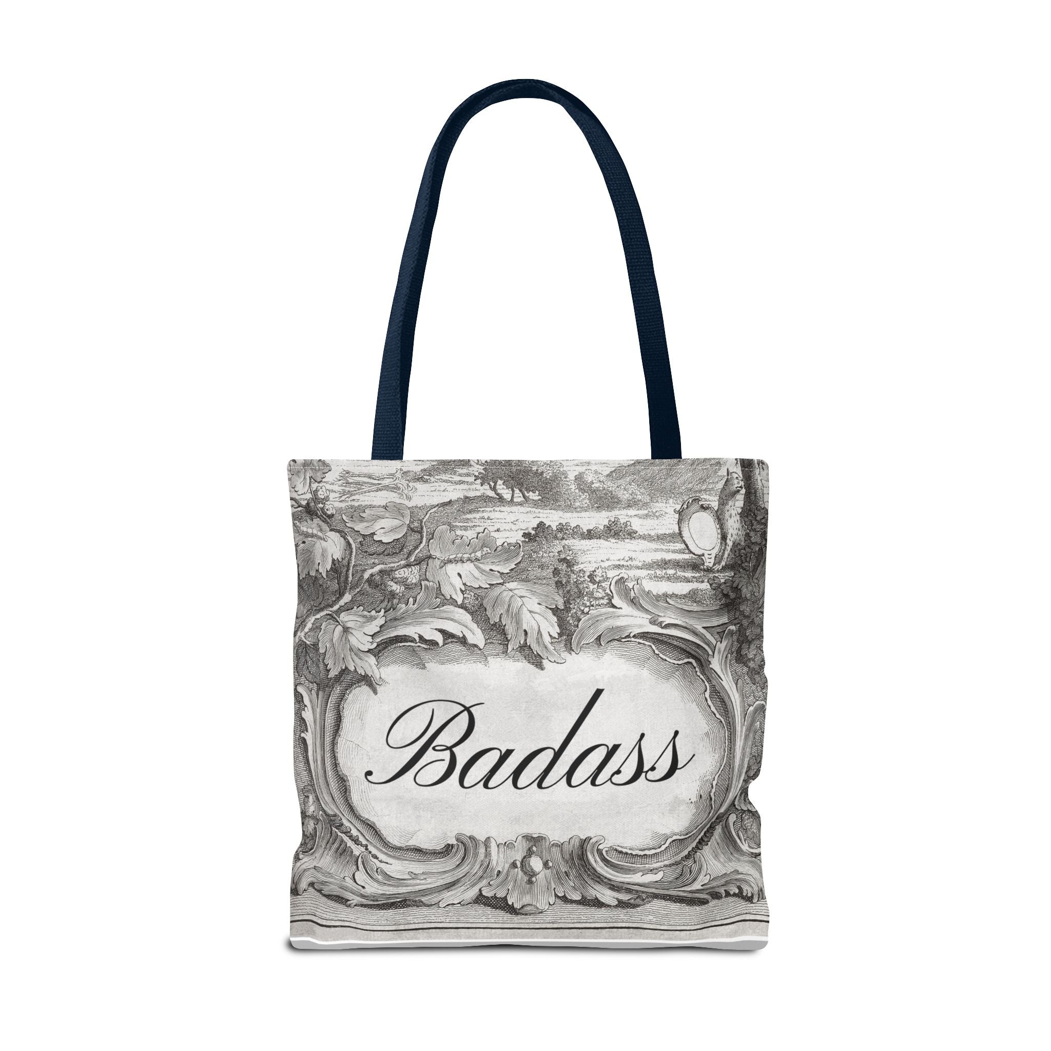 French Toile Cartouche - Badass Tote Bag (3 sizes, 5 handle colors)