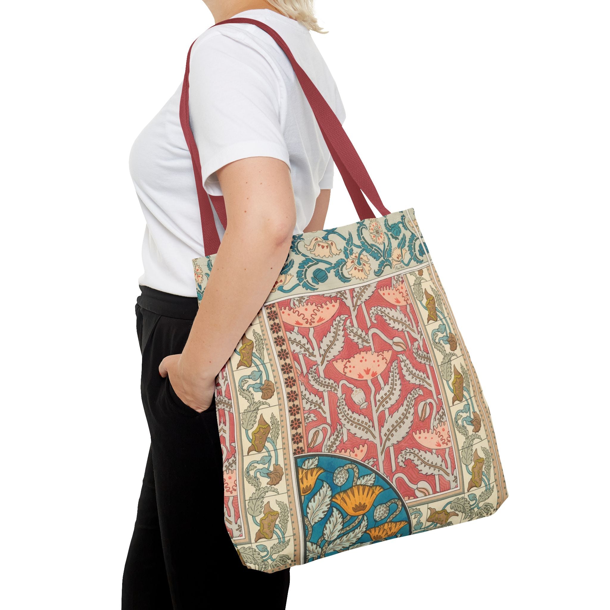 Deco Poppies Tote Bag (3 sizes, 5 handle colors to choose from)