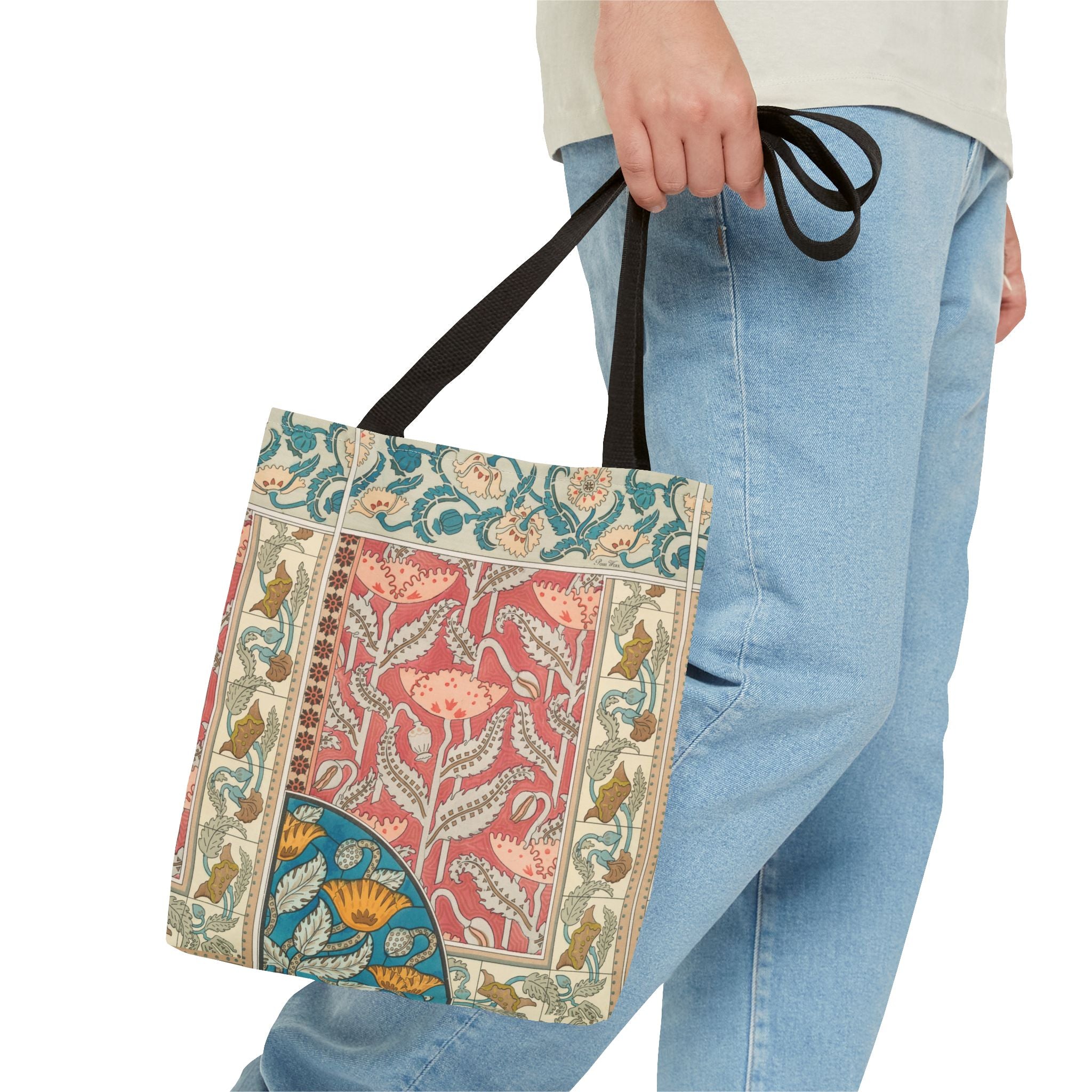 Deco Poppies Tote Bag (3 sizes, 5 handle colors to choose from)
