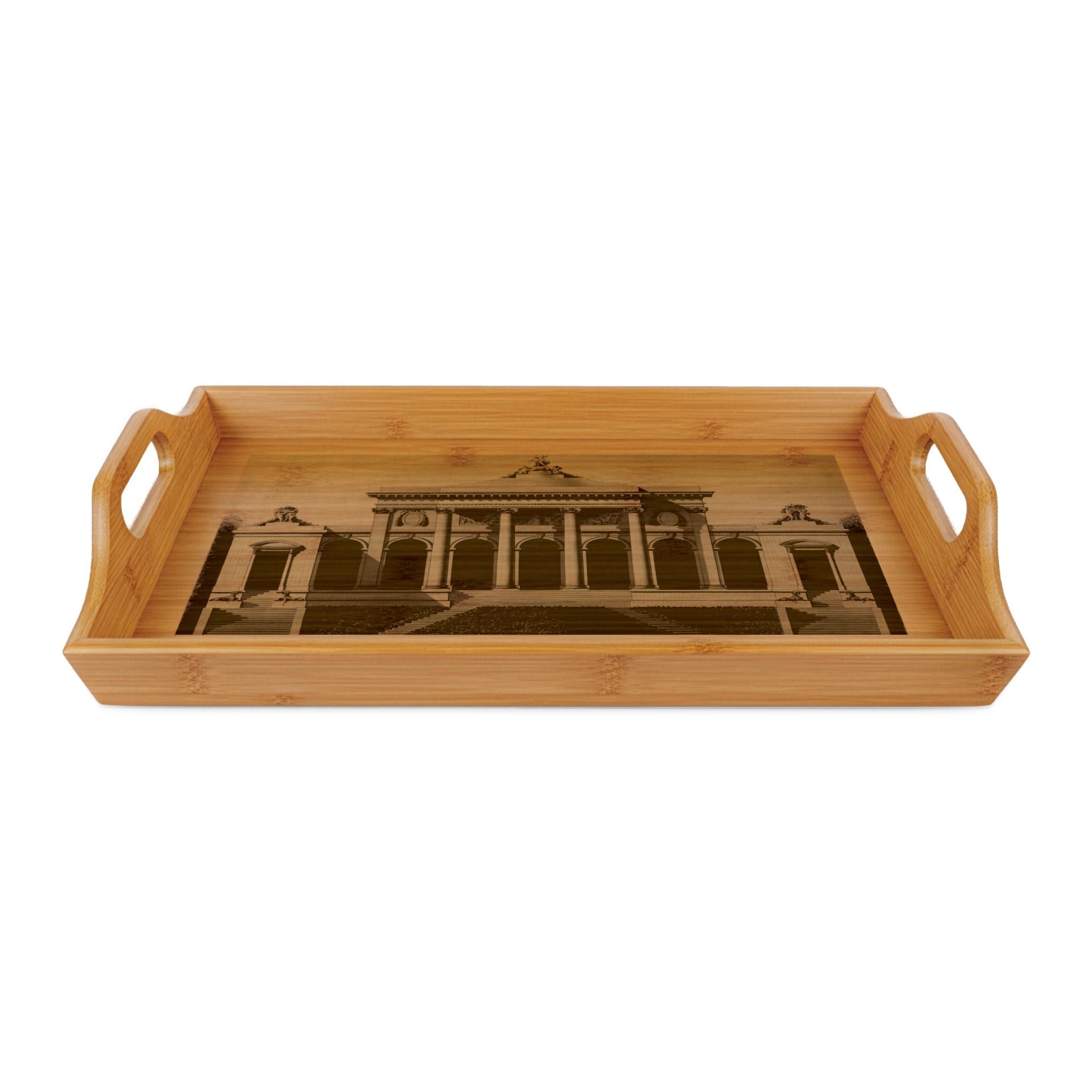 Classic Architecture Building Illustration - Engraved Bamboo Serving Tray