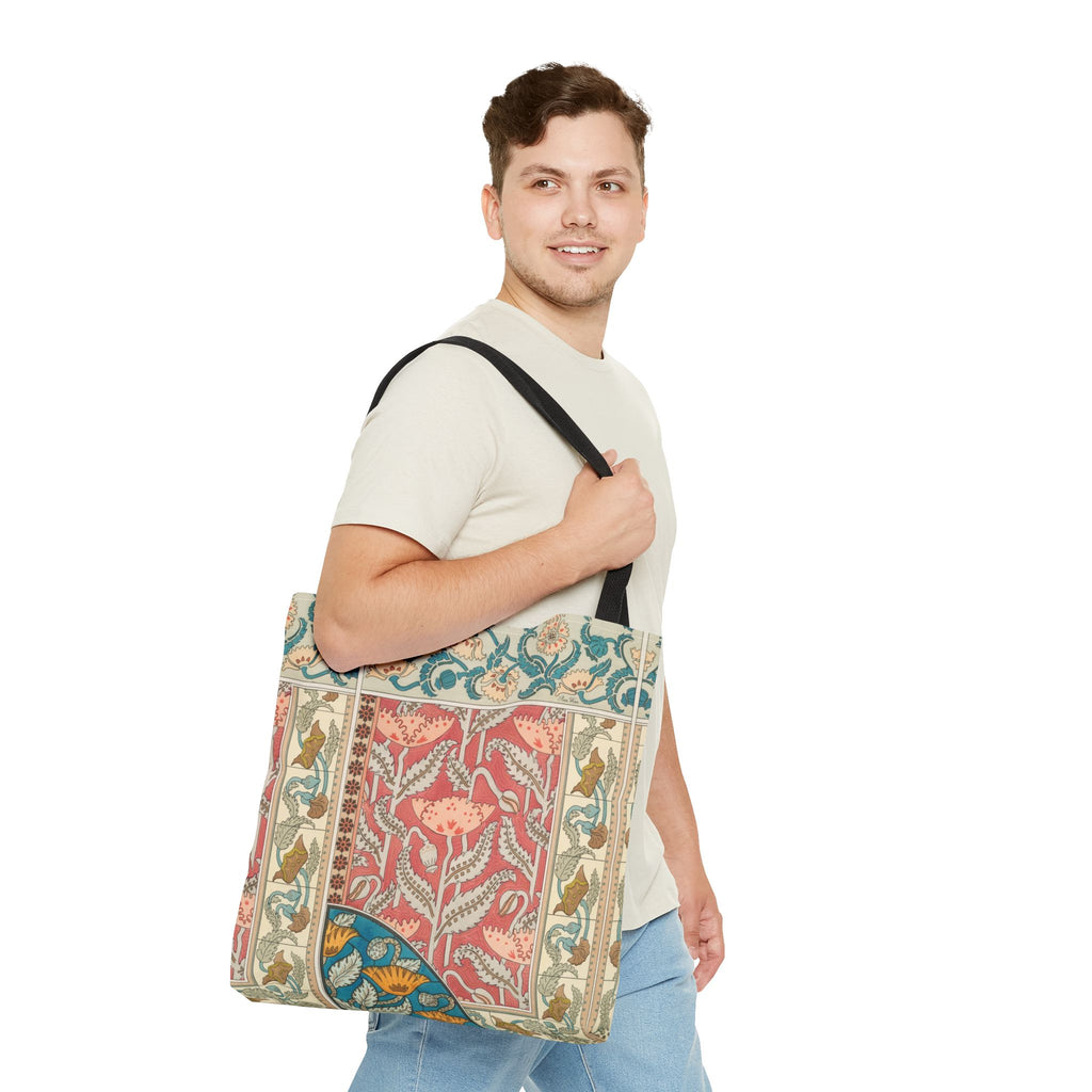 Deco Poppies Tote Bag (3 sizes, 5 handle colors to choose from)