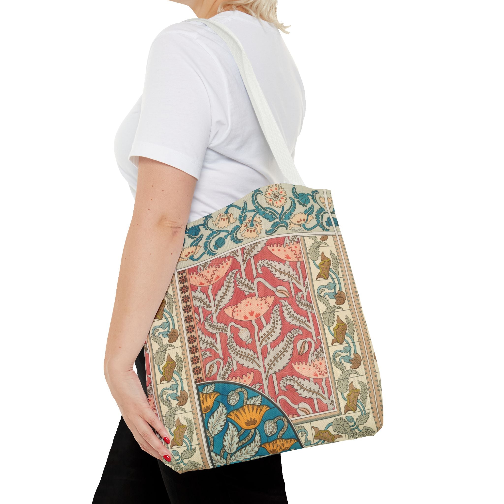 Deco Poppies Tote Bag (3 sizes, 5 handle colors to choose from)