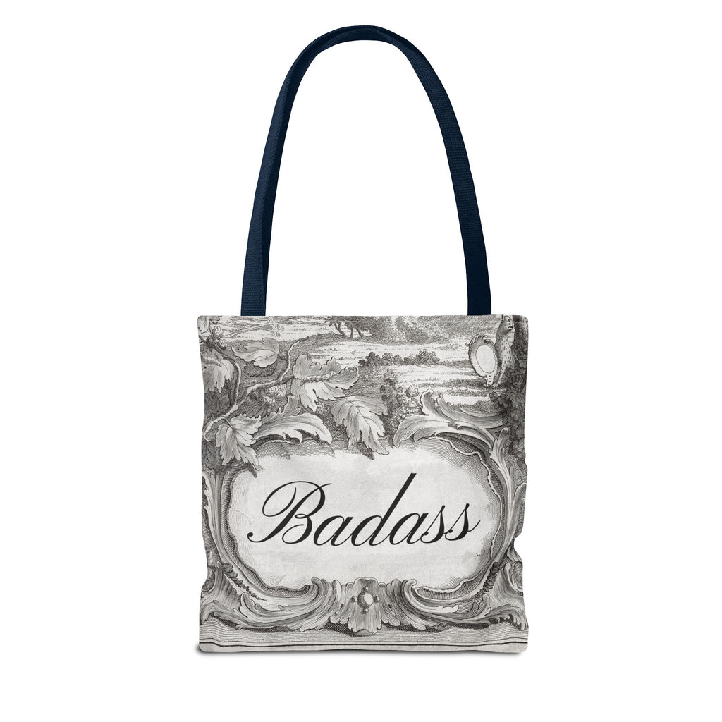 French Toile Cartouche - Badass Tote Bag (3 sizes, 5 handle colors)