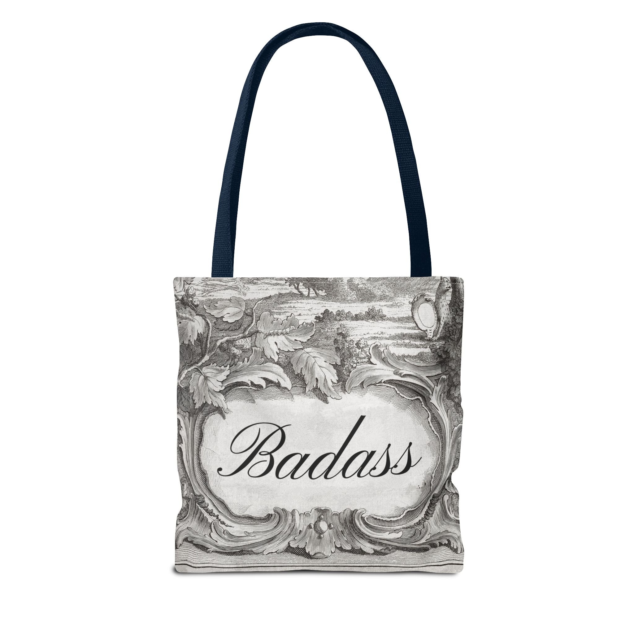 French Toile Cartouche - Badass Tote Bag (3 sizes, 5 handle colors)
