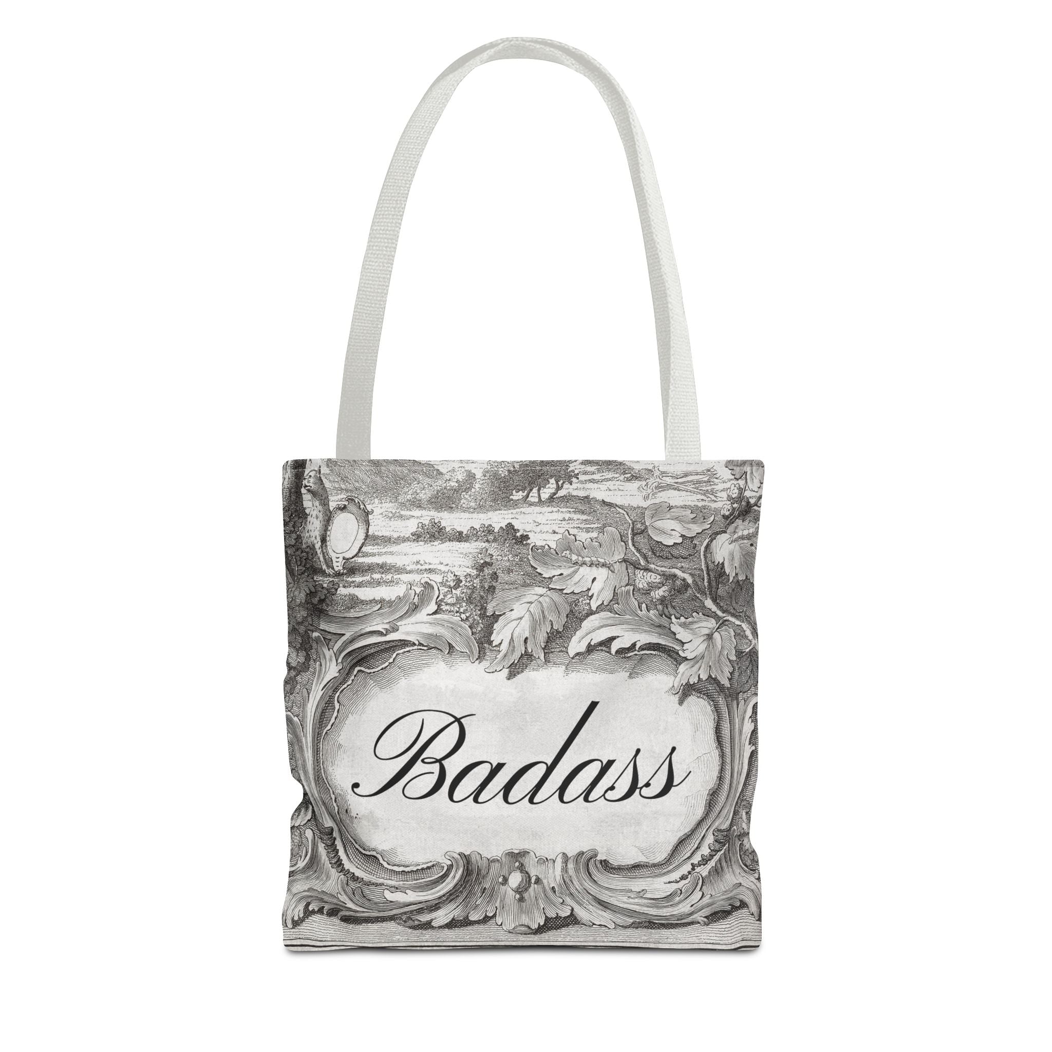 French Toile Cartouche - Badass Tote Bag (3 sizes, 5 handle colors)