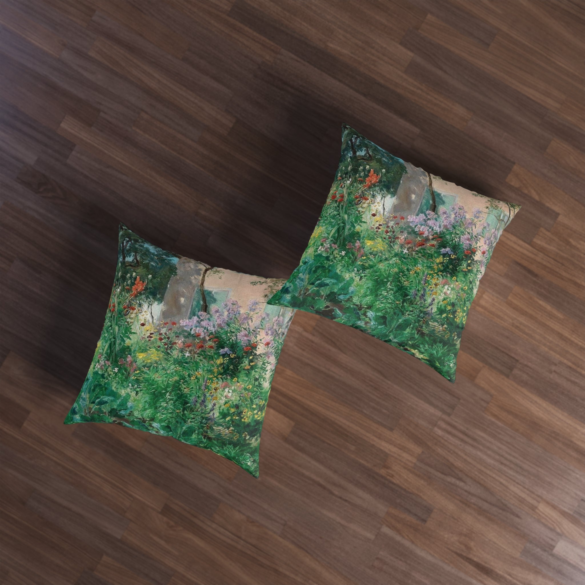 Garden and French House w Shutters Tufted Floor Pillow, Square (2 sizes)