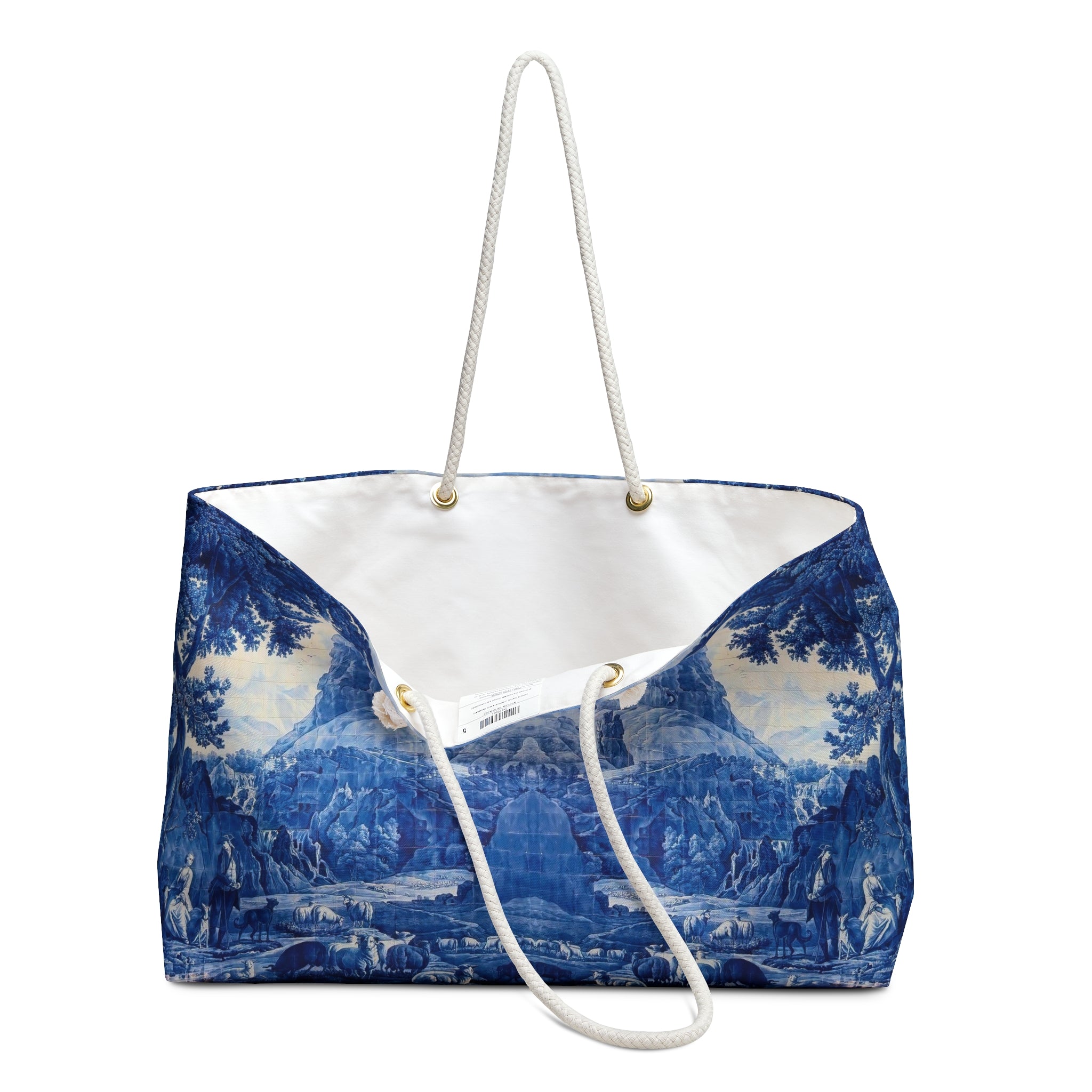 Blue and White Delft Tile Toile Weekender Bag, Travel Tote, Overnight Bag