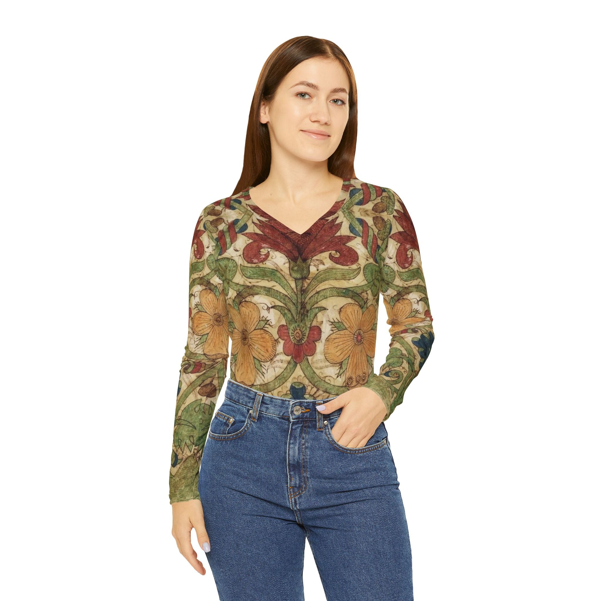 Medieval Botanicals Long Sleeve V-neck Woman's Blouse (8 sizes)