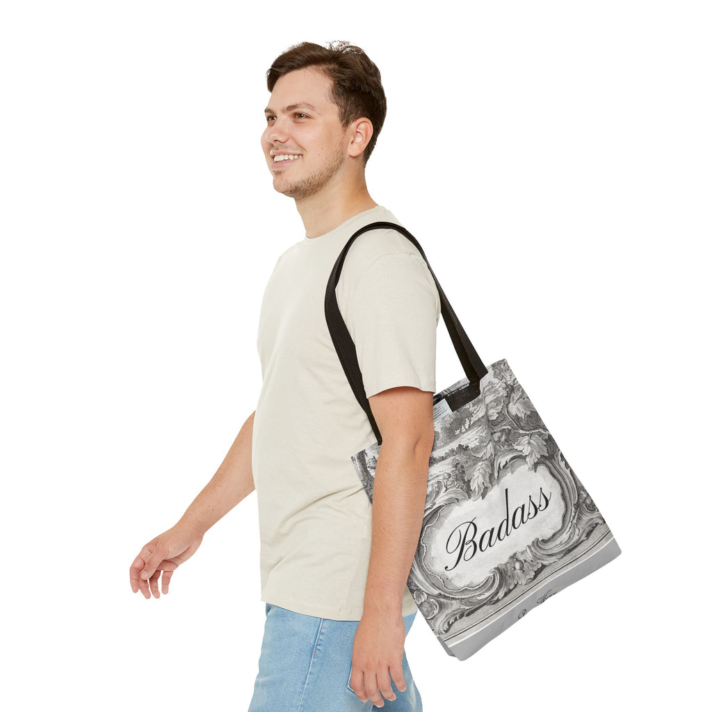 French Toile Cartouche - Badass Tote Bag (3 sizes, 5 handle colors)