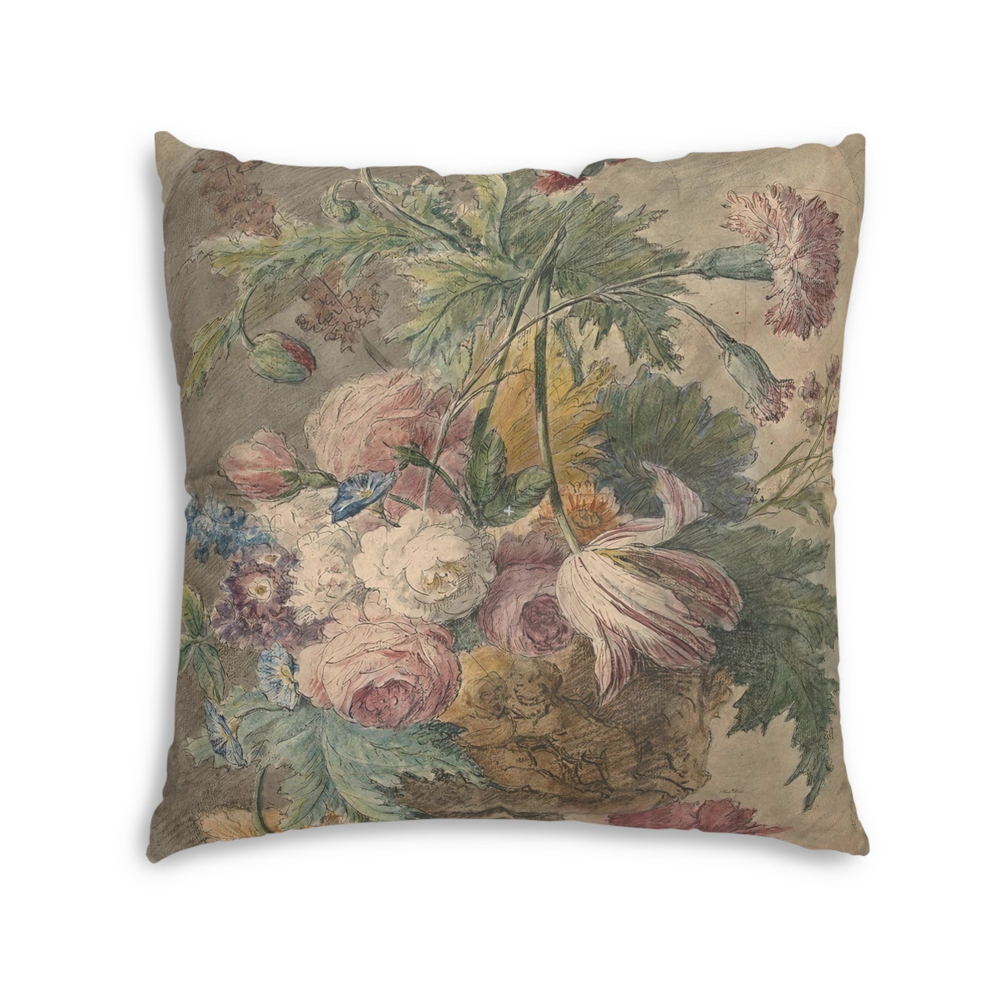 Faded Dutch Floral Tufted Floor Pillow, Square (2 sizes)