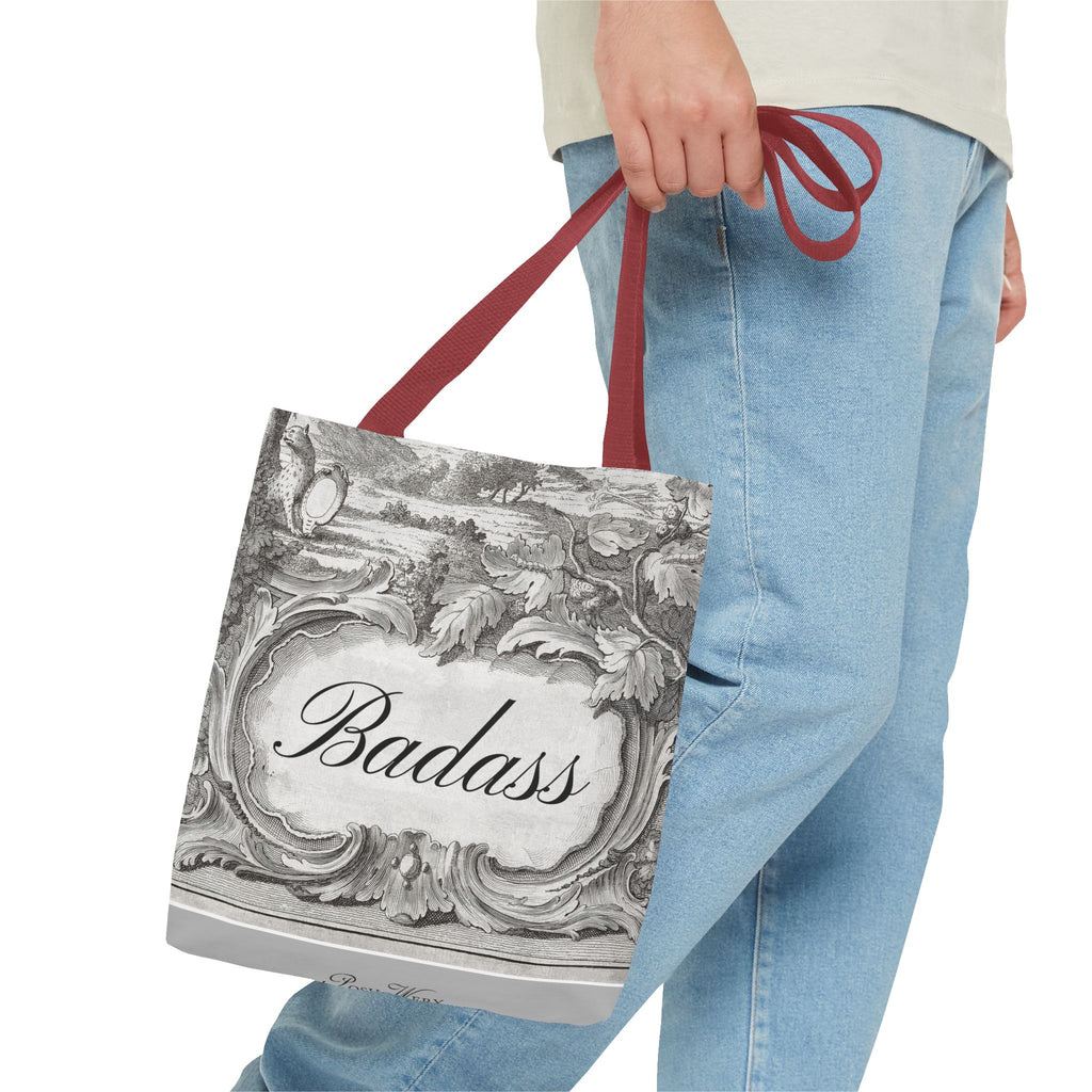French Toile Cartouche - Badass Tote Bag (3 sizes, 5 handle colors)