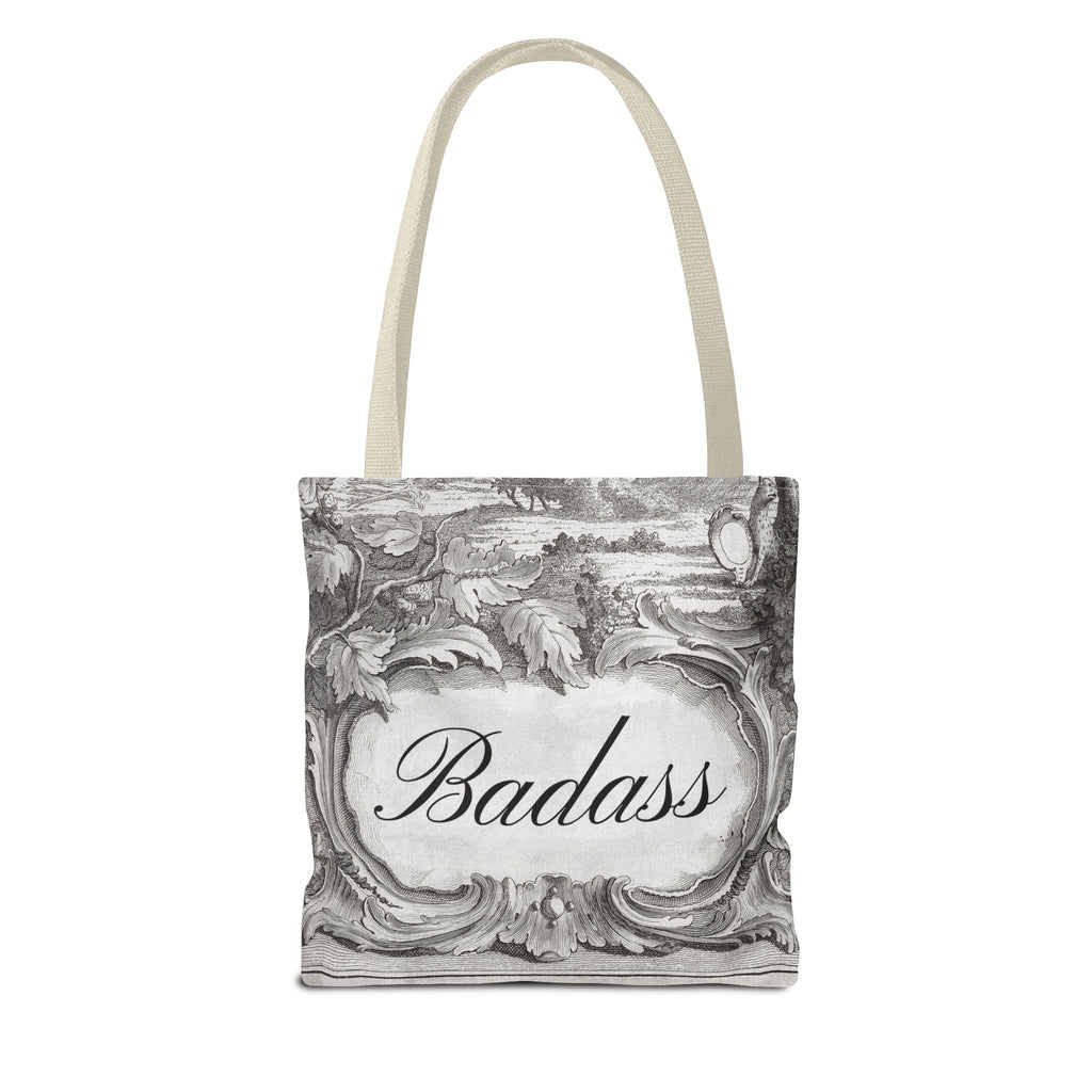 French Toile Cartouche - Badass Tote Bag (3 sizes, 5 handle colors)