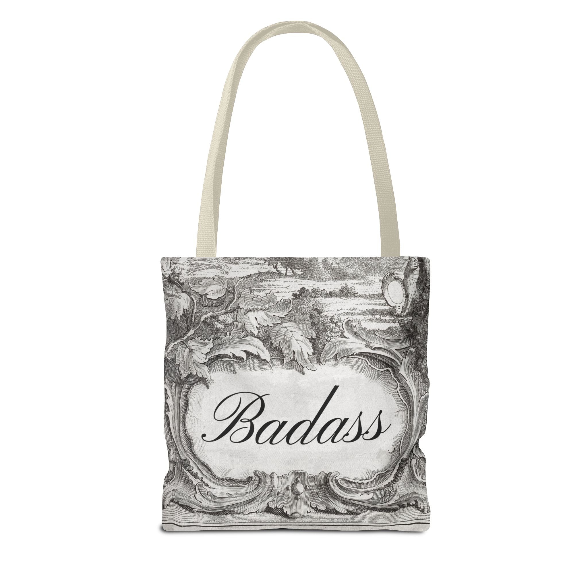 French Toile Cartouche - Badass Tote Bag (3 sizes, 5 handle colors)