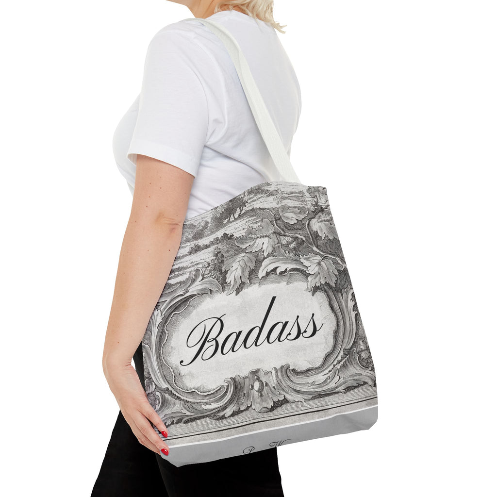 French Toile Cartouche - Badass Tote Bag (3 sizes, 5 handle colors)