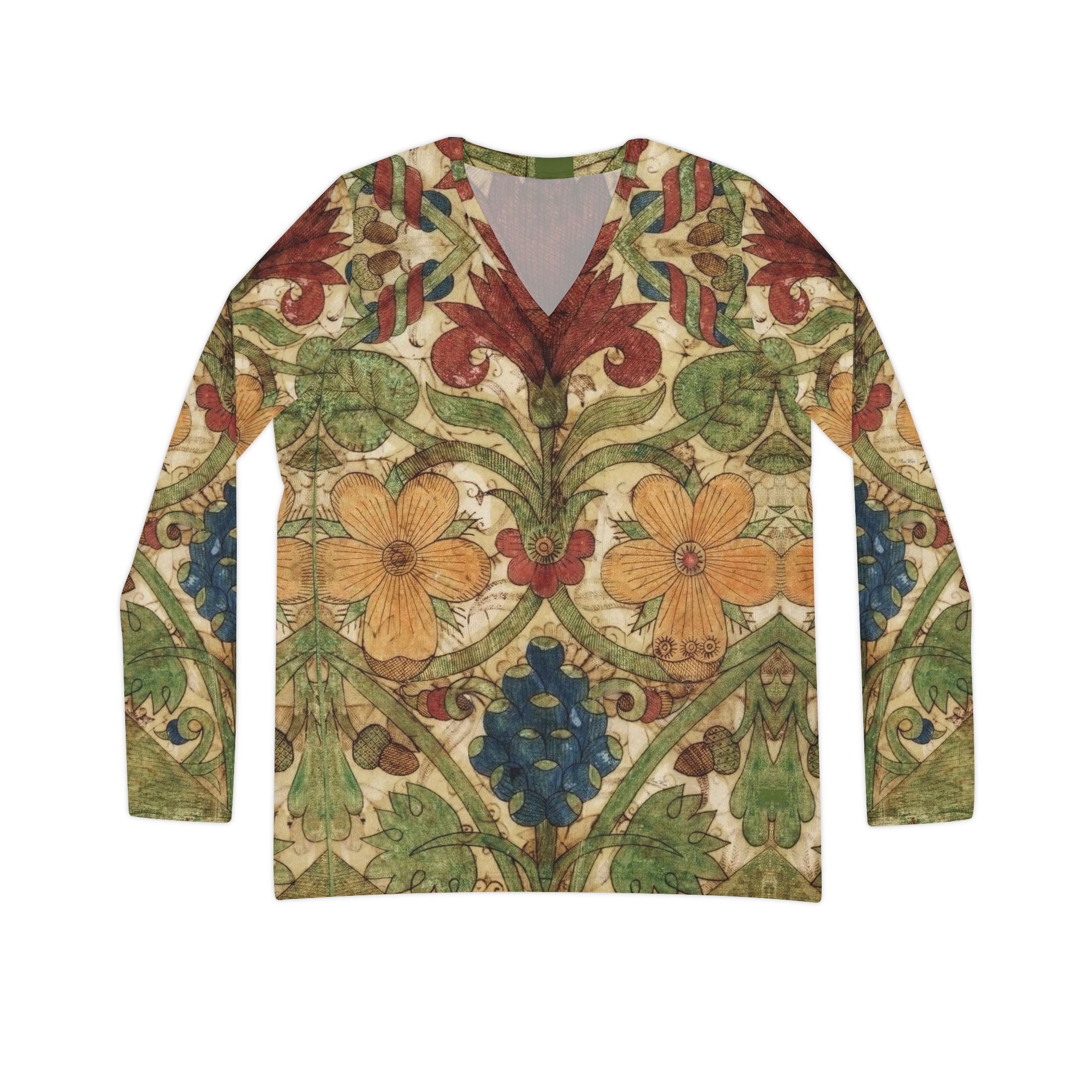 Medieval Botanicals Long Sleeve V-neck Woman's Blouse (8 sizes)